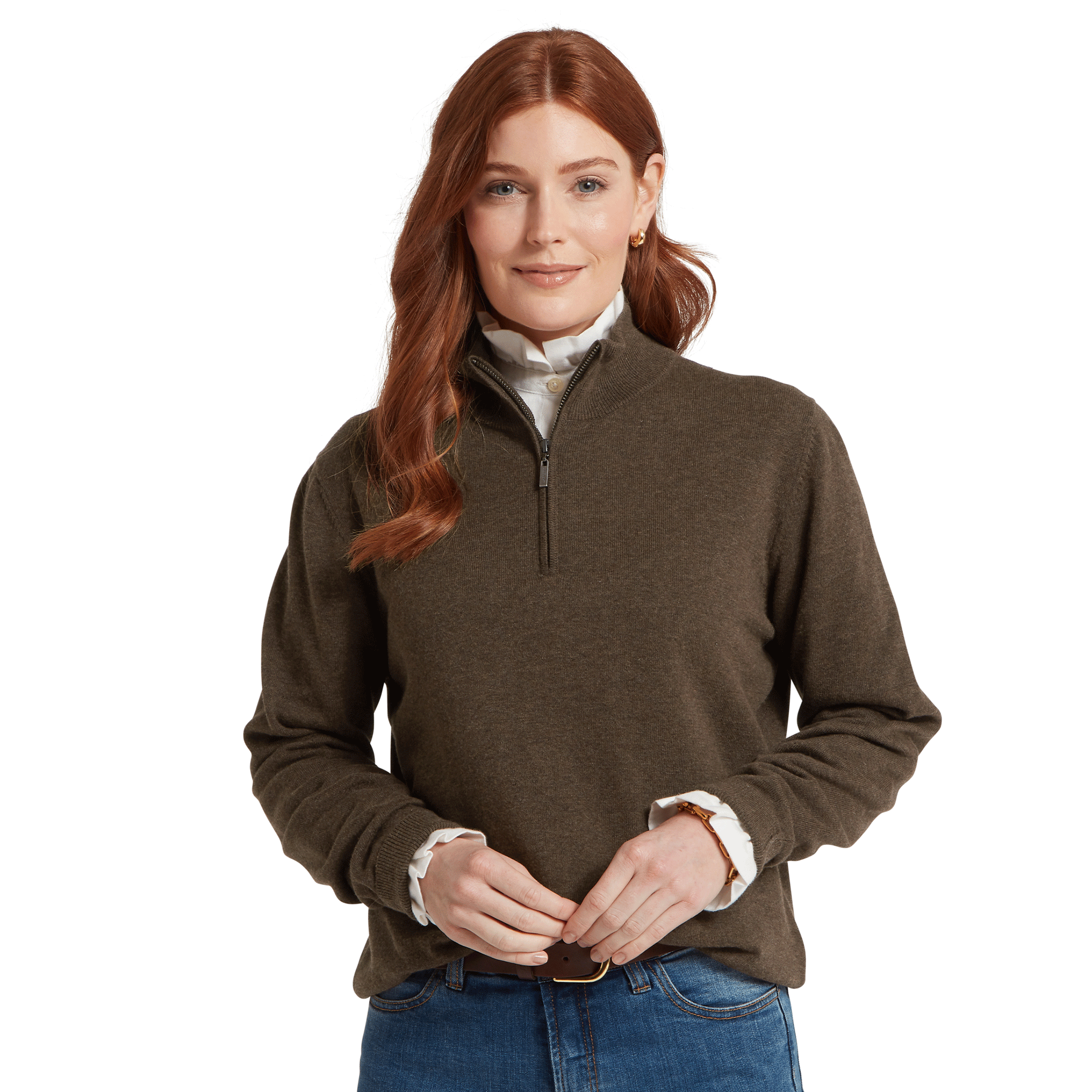 Schoffel Polperro Pima Cotton Quarter Zip in Chocolate
