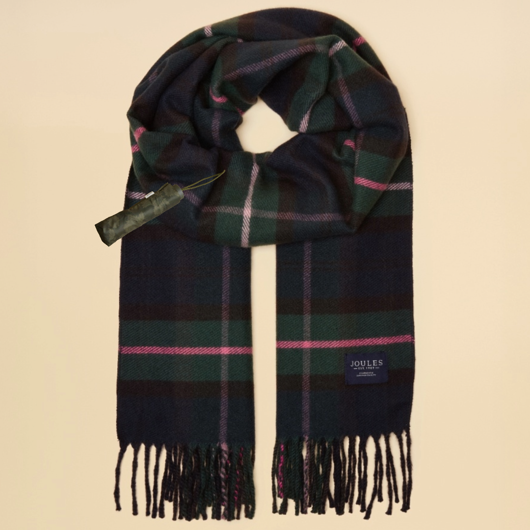 Joules Langtree Large Unisex Scarf Navy-Pink Check