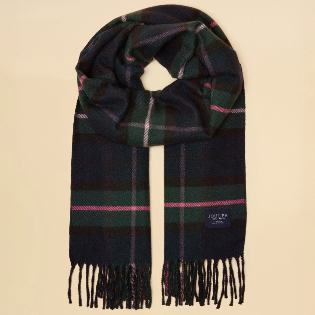 Joules Langtree Large Unisex Scarf Navy-Pink Check