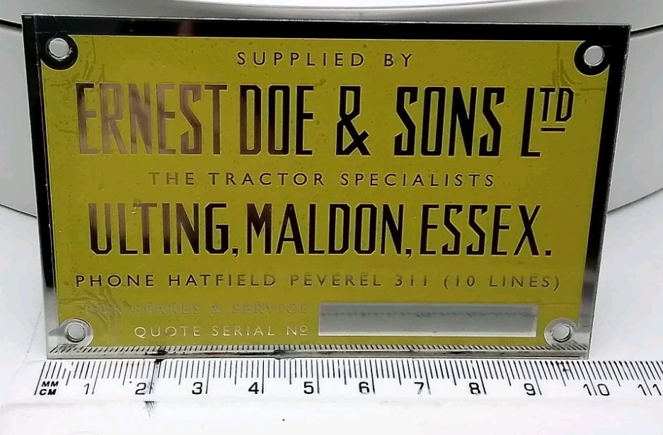 Ernest Doe Tractor Serial Number Plates X2 Sold by Ernest Doe and Sons Ltd