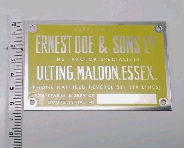 Ernest Doe Tractor Serial Number Plates X2 Sold by Ernest Doe and Sons Ltd