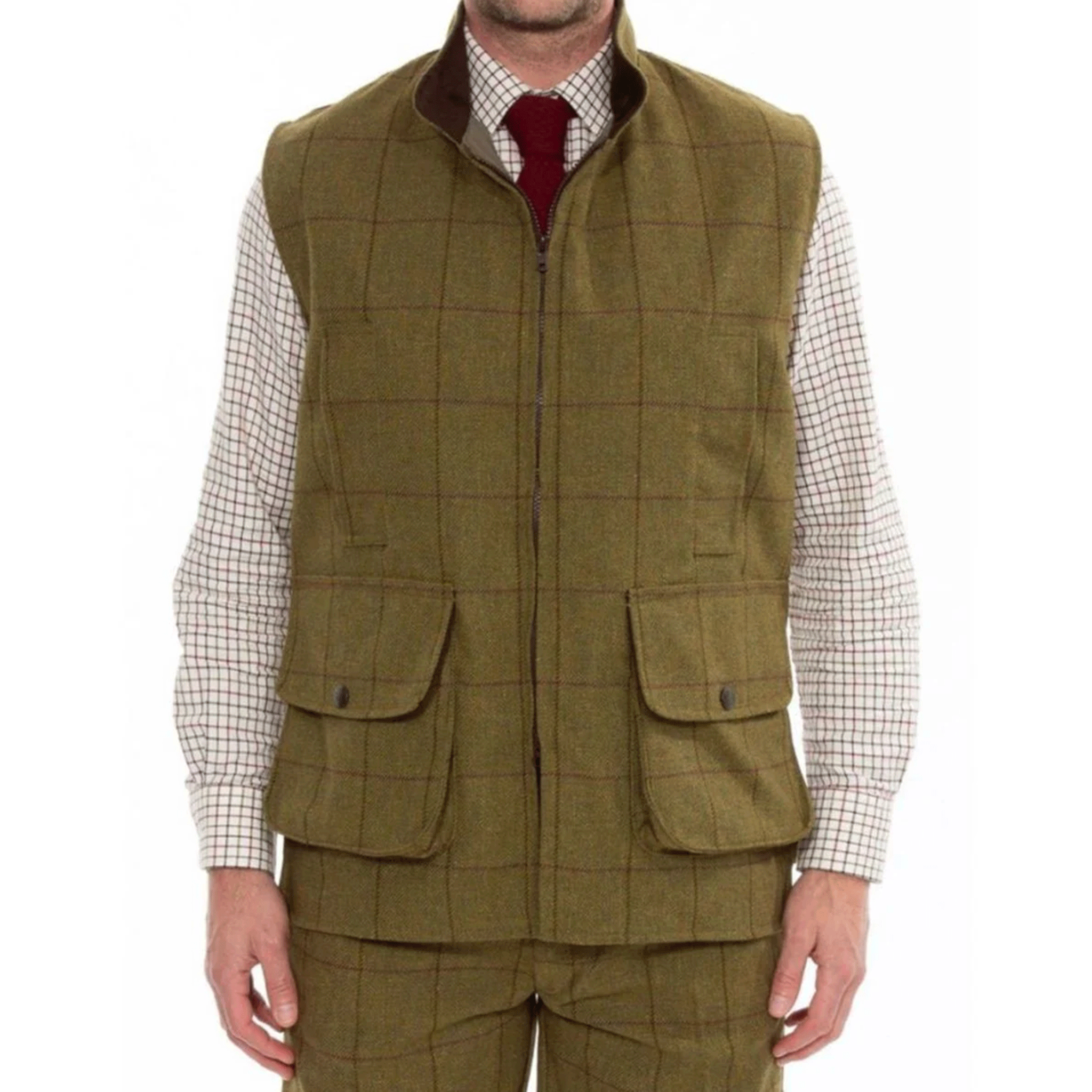 Alan Paine Rutland Tweed Waistcoat Lichen Green Mens