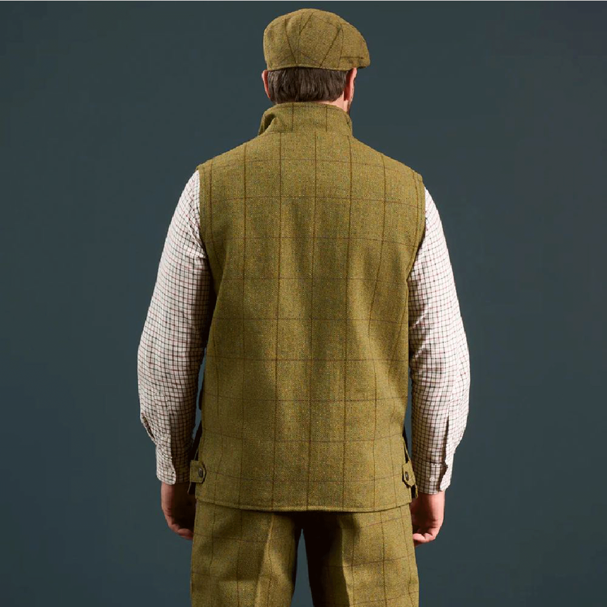 Alan Paine Rutland Tweed Waistcoat Lichen Green Mens
