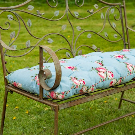 Ascalon Blue Floral Bench Seat Cushion Pad 1