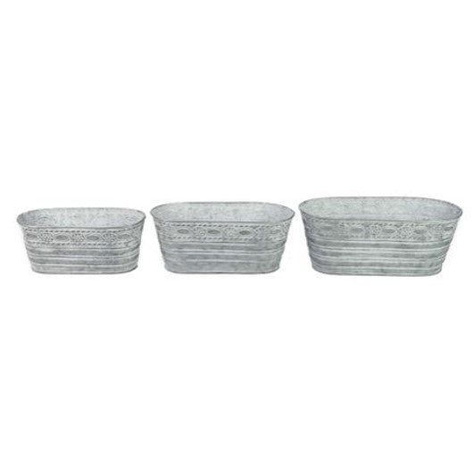 Ascalon Galvanised Oval Pattern Planters (Set of 3) 1