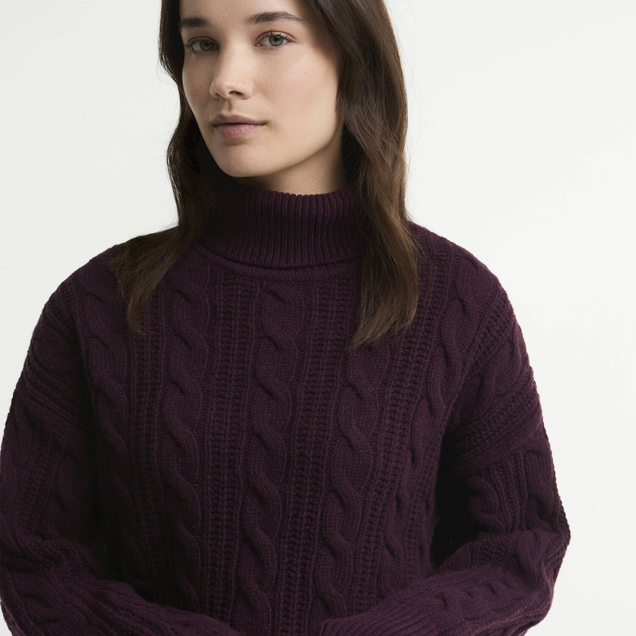 Barbour Agatha Wool Cable Knit Rollneck Jumper Fig