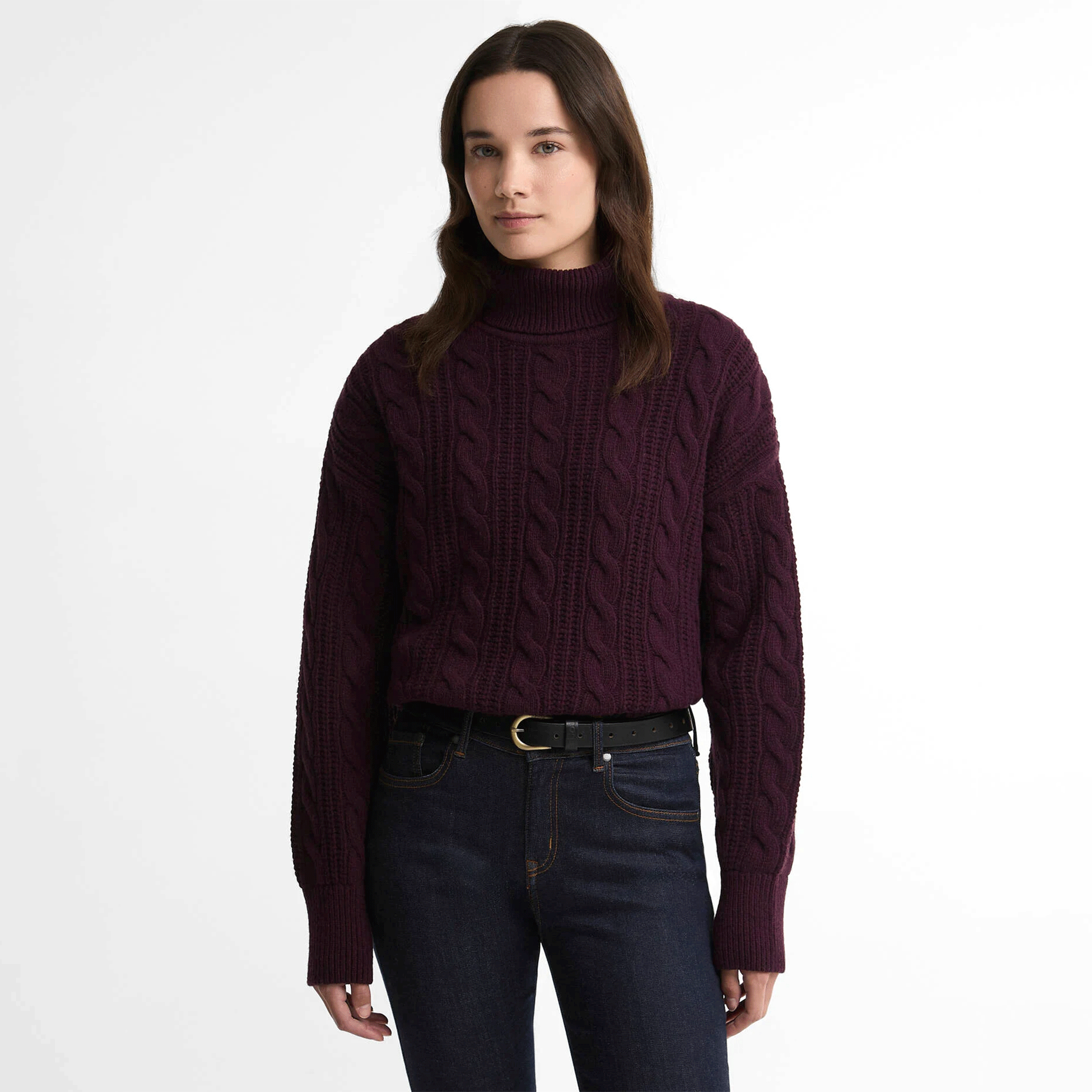 Barbour Agatha Wool Cable Knit Rollneck Jumper Fig
