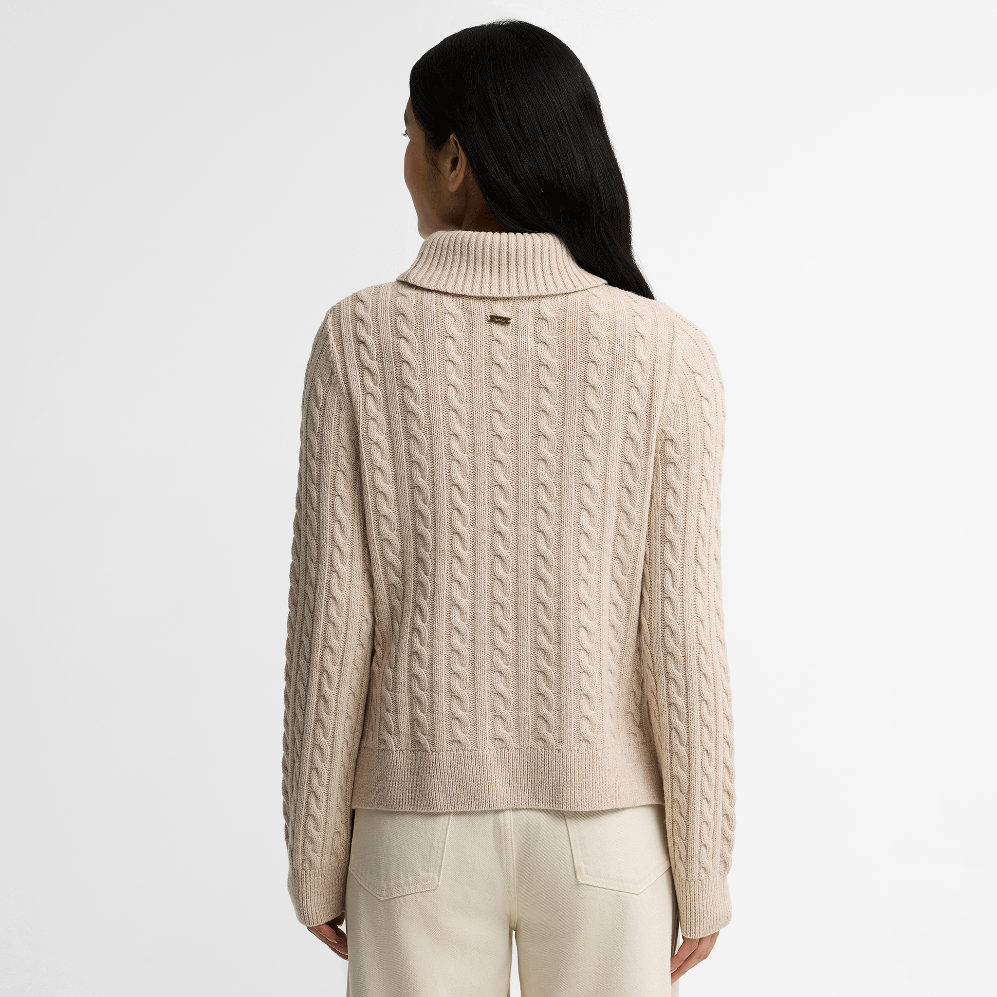 Barbour Ambleside Cable-Knit Rollneck Jumper Oatmeal Womens