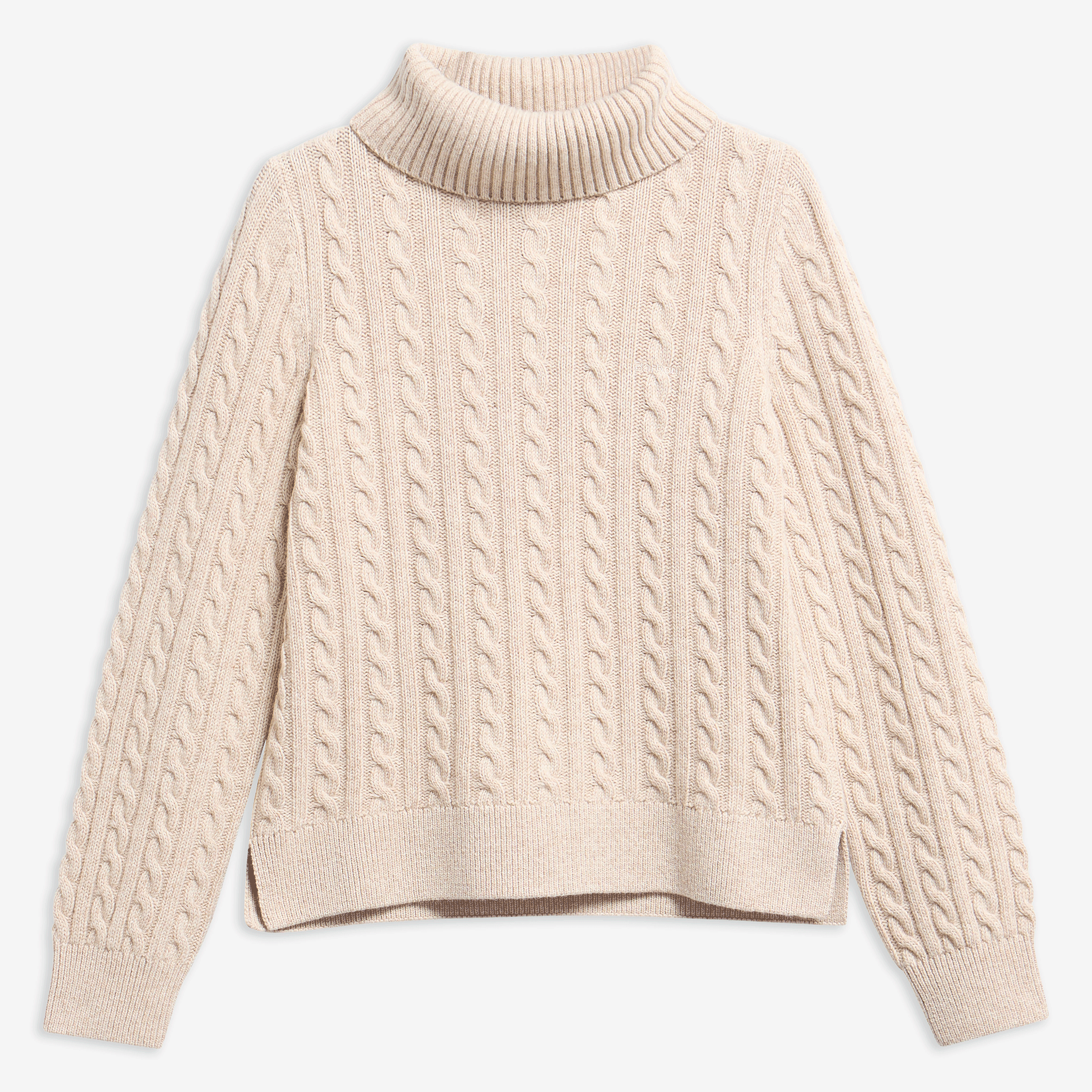 Barbour Ambleside Cable-Knit Rollneck Jumper Oatmeal Womens