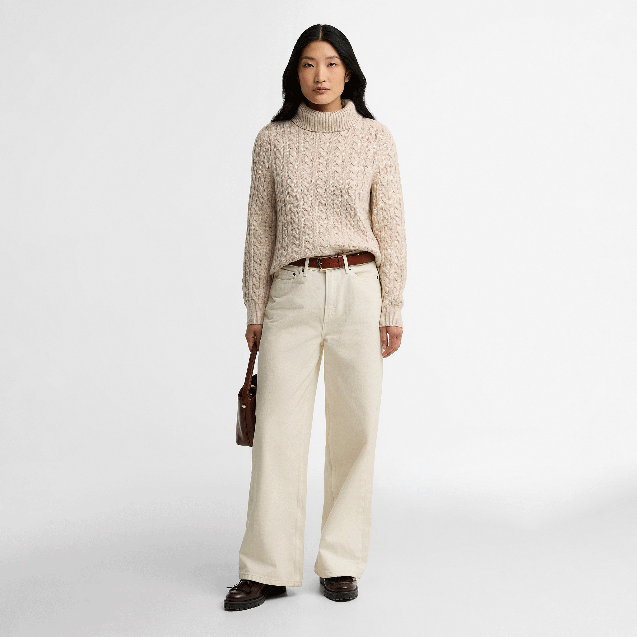 Barbour Ambleside Cable-Knit Rollneck Jumper Oatmeal Womens