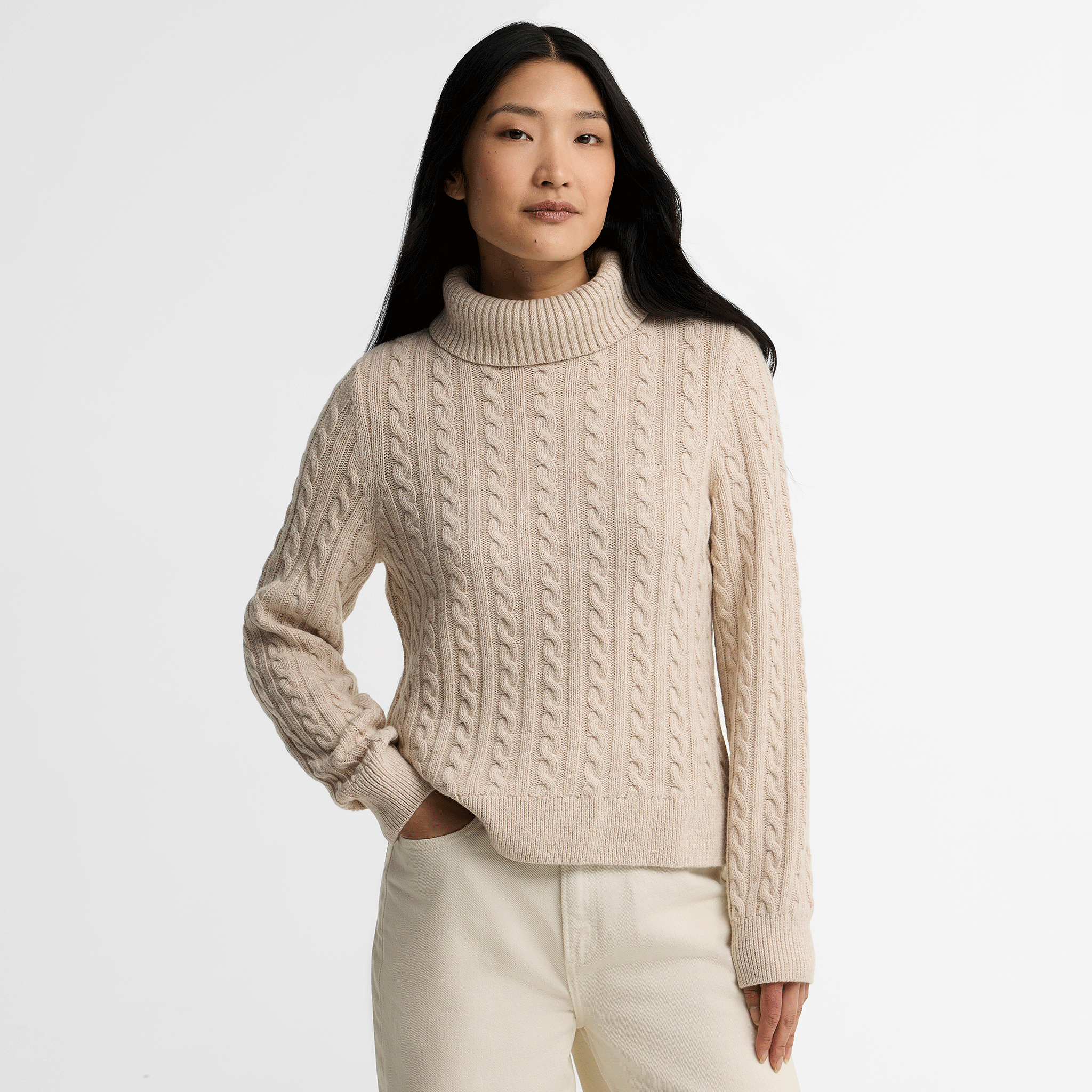 Barbour Ambleside Cable-Knit Rollneck Jumper Oatmeal Womens