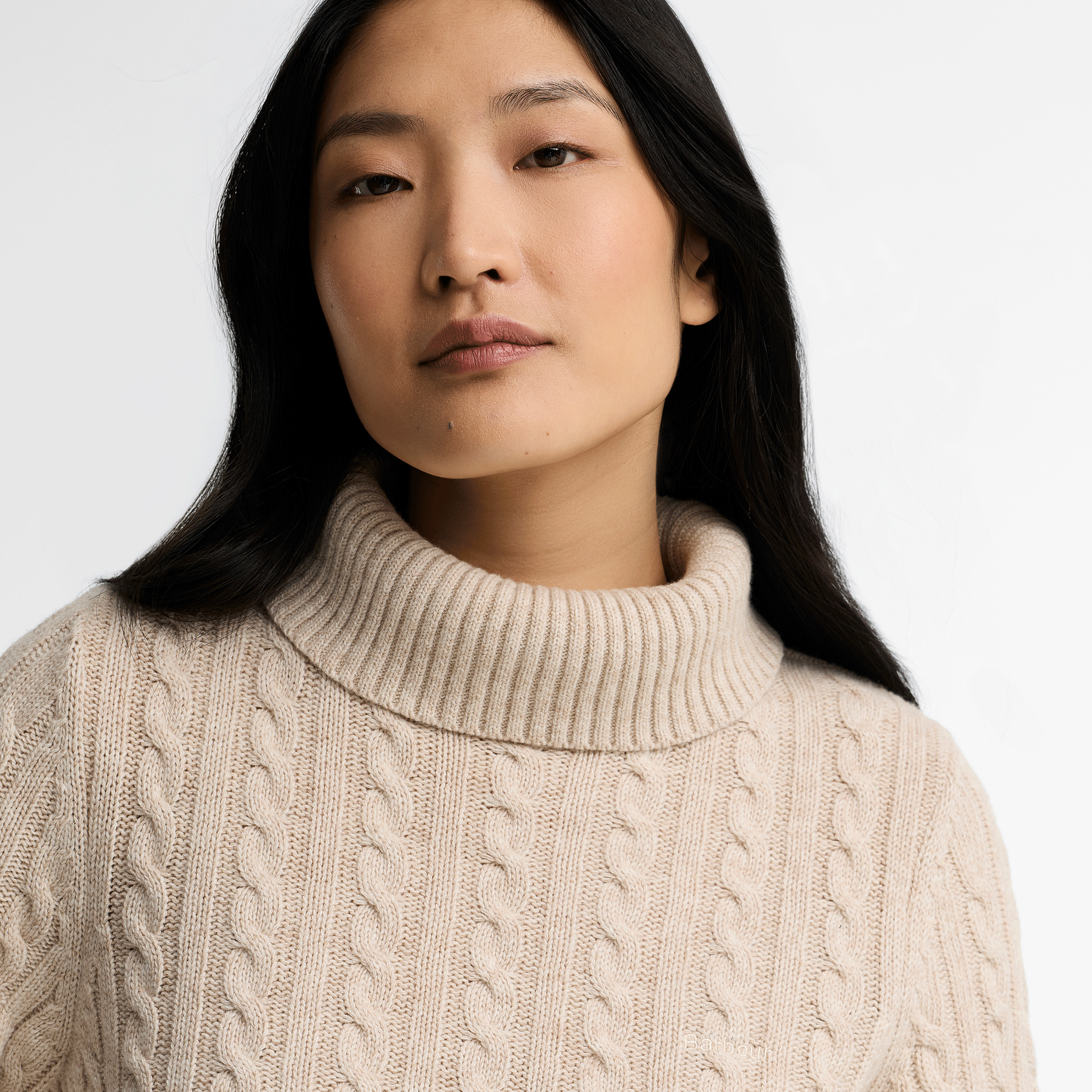 Barbour Ambleside Cable-Knit Rollneck Jumper Oatmeal Womens