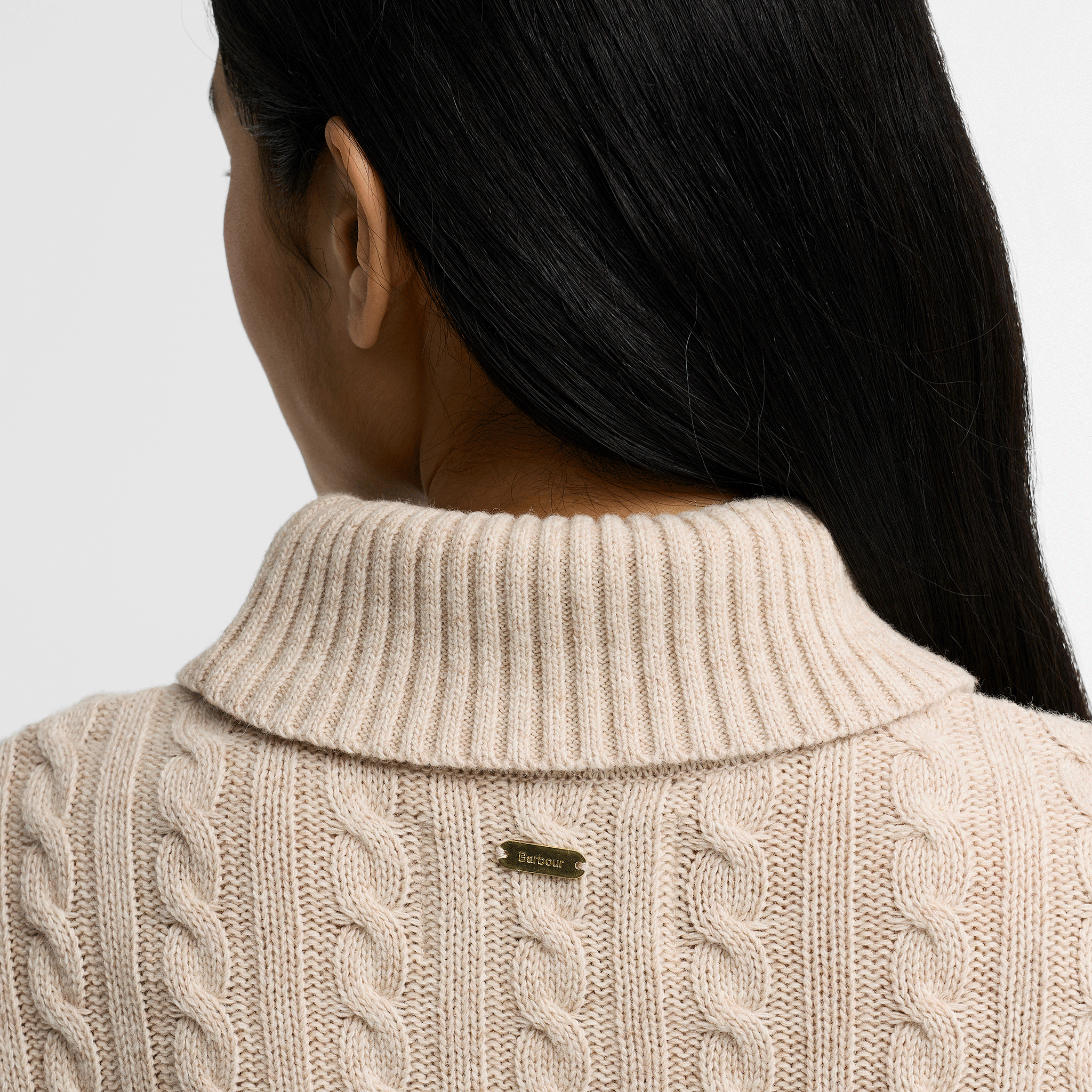 Barbour Ambleside Cable-Knit Rollneck Jumper Oatmeal Womens