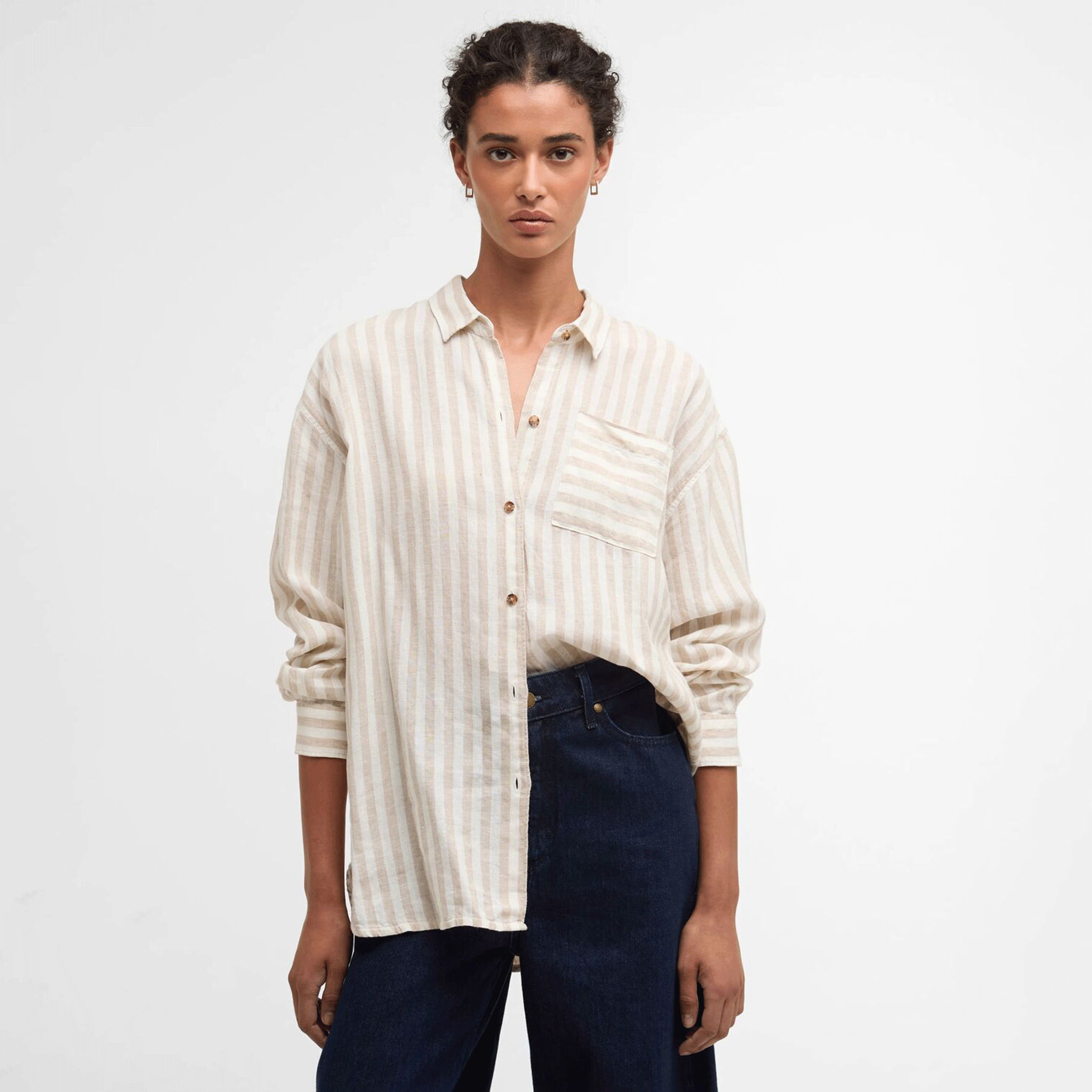 Barbour Annie Women's Linen Shirt Light Sand Stripe
