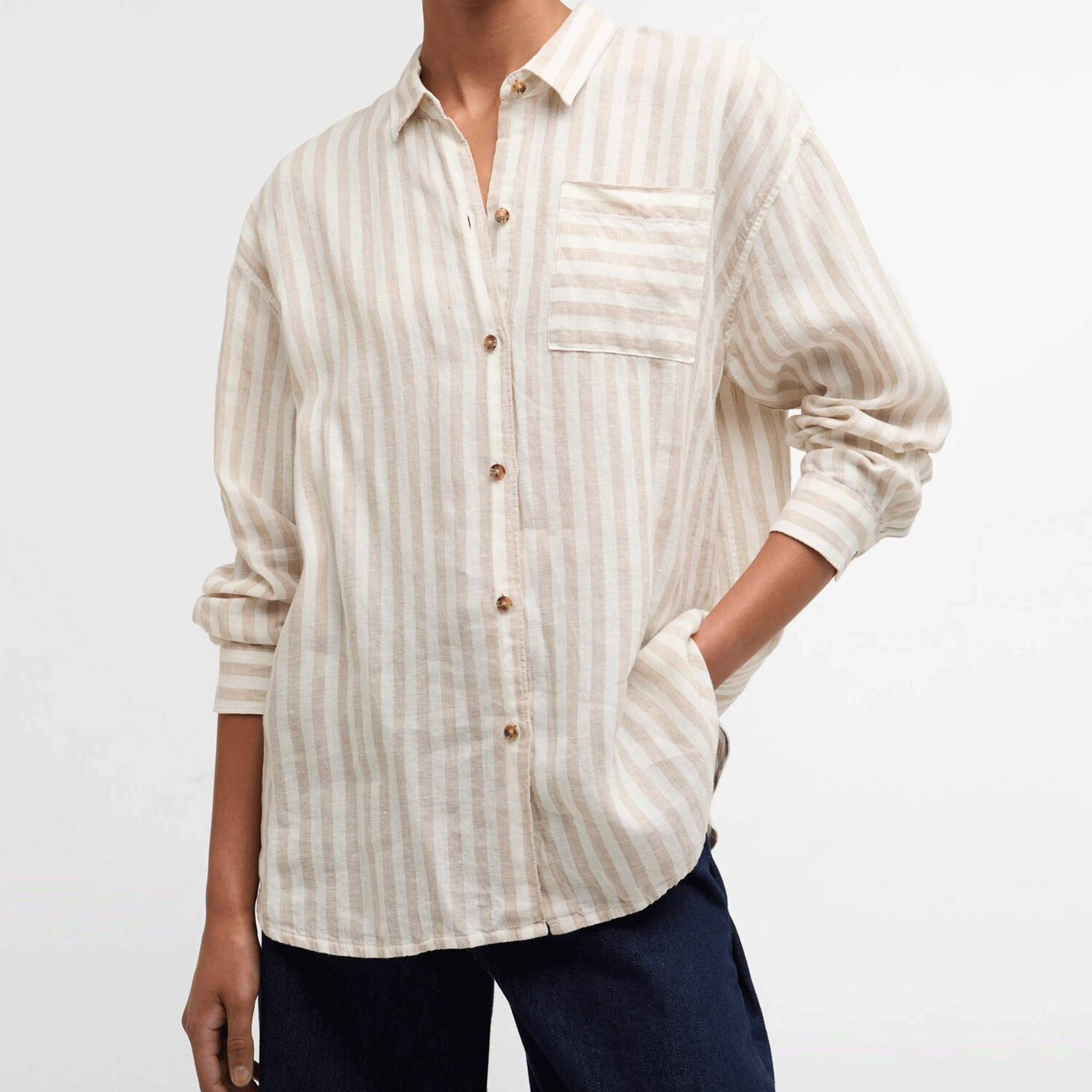 Barbour Annie Women's Linen Shirt Light Sand Stripe