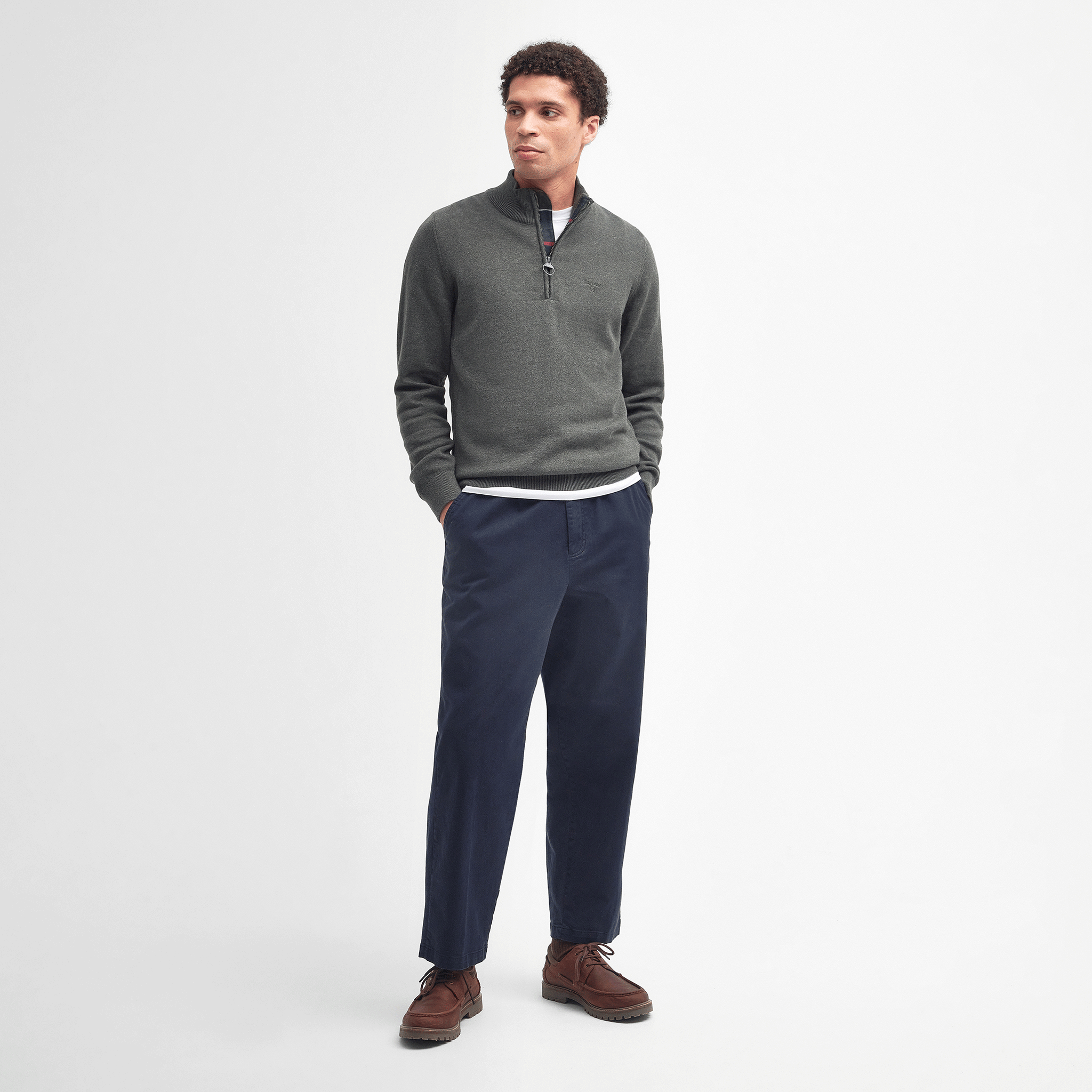 Barbour Cotton Quarter-Zip Jumper Olive Marl Mens