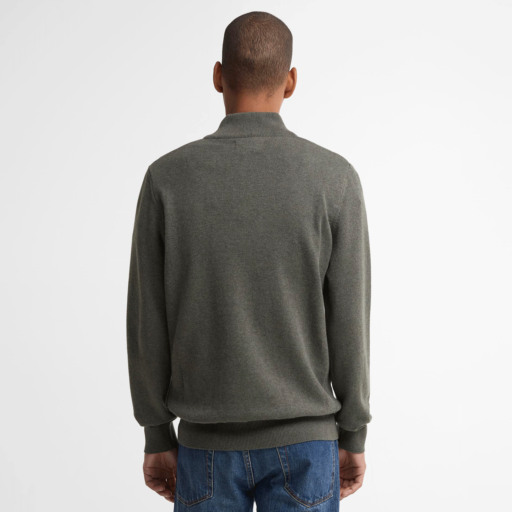 Barbour Cotton Quarter-Zip Jumper Olive Marl Mens