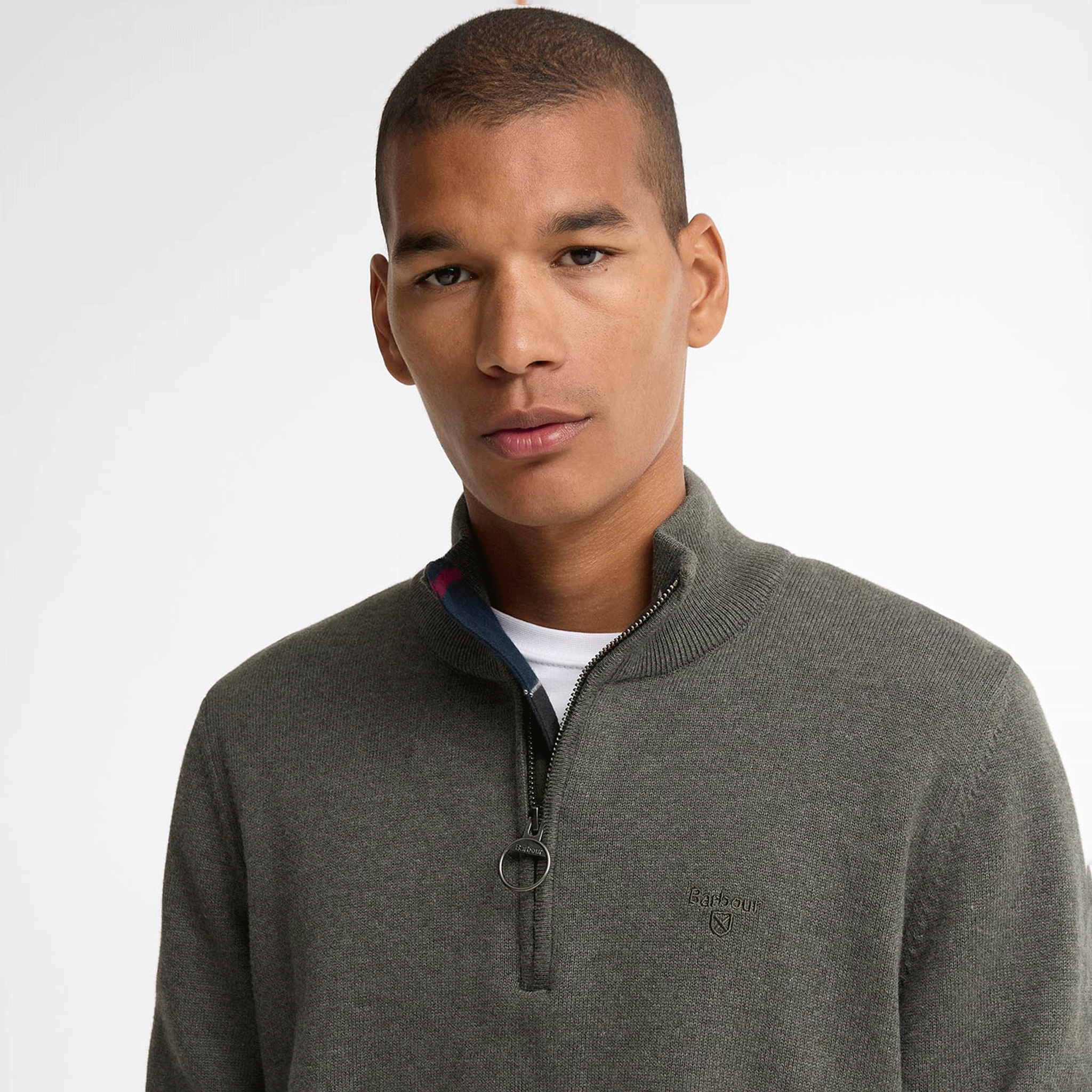 Barbour Cotton Quarter-Zip Jumper Olive Marl Mens