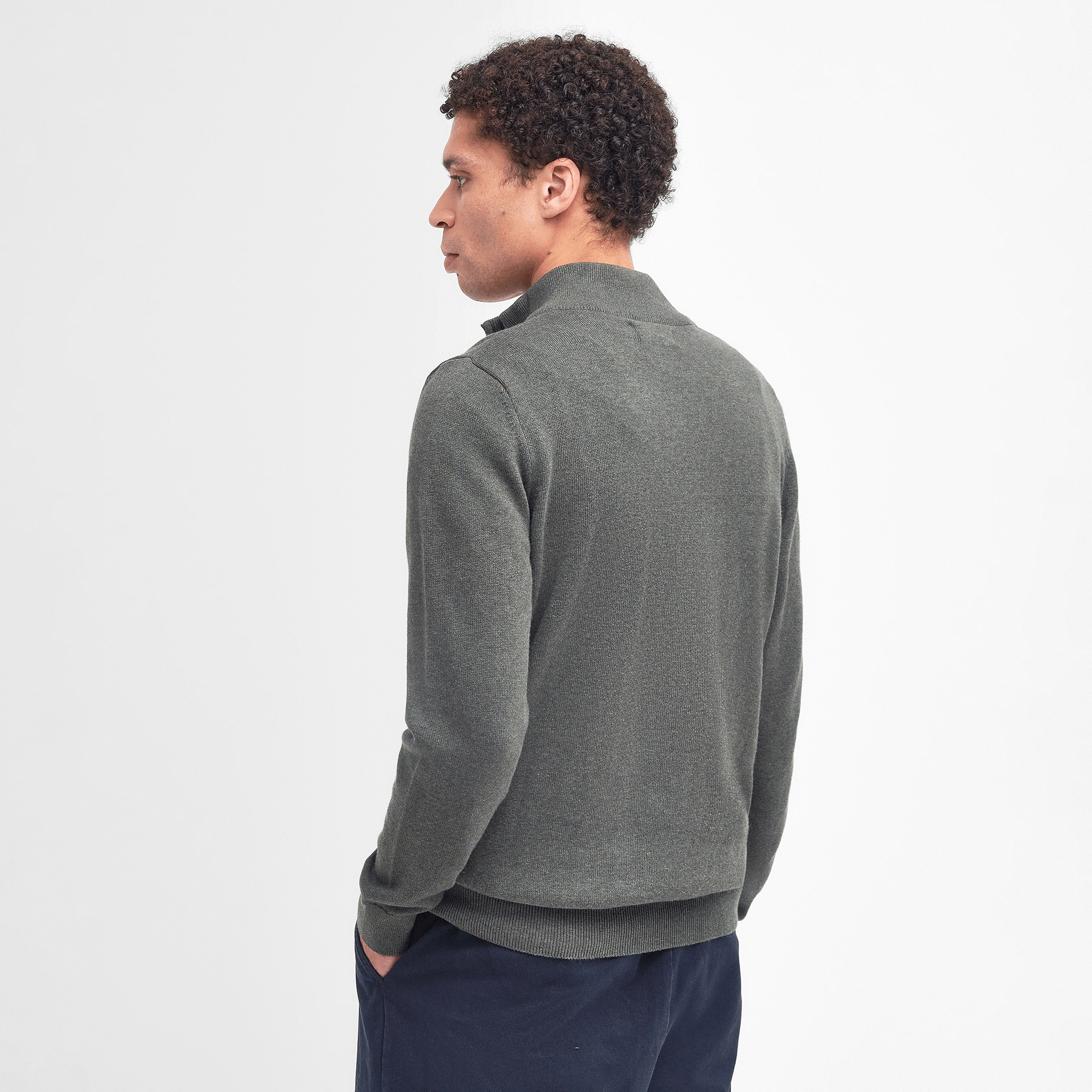Barbour Cotton Quarter-Zip Jumper Olive Marl Mens