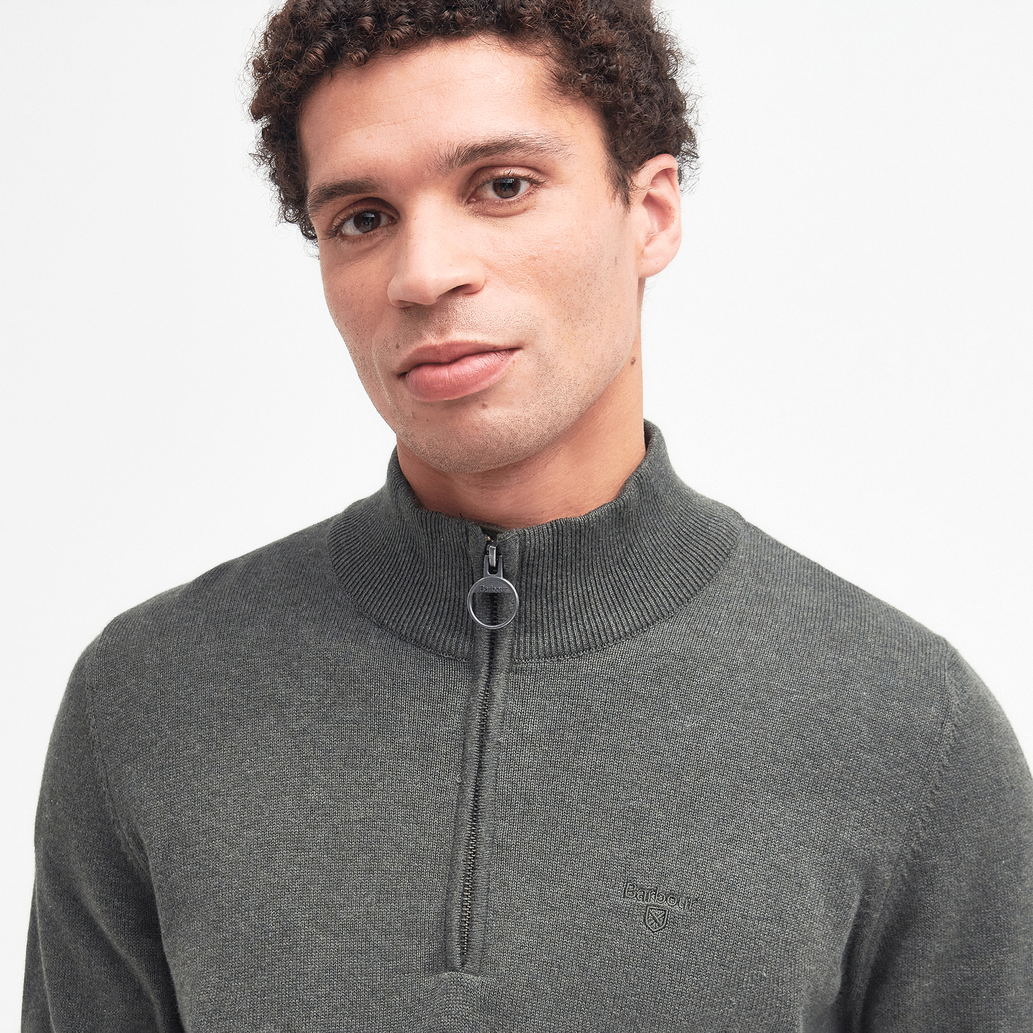 Barbour Cotton Quarter-Zip Jumper Olive Marl Mens