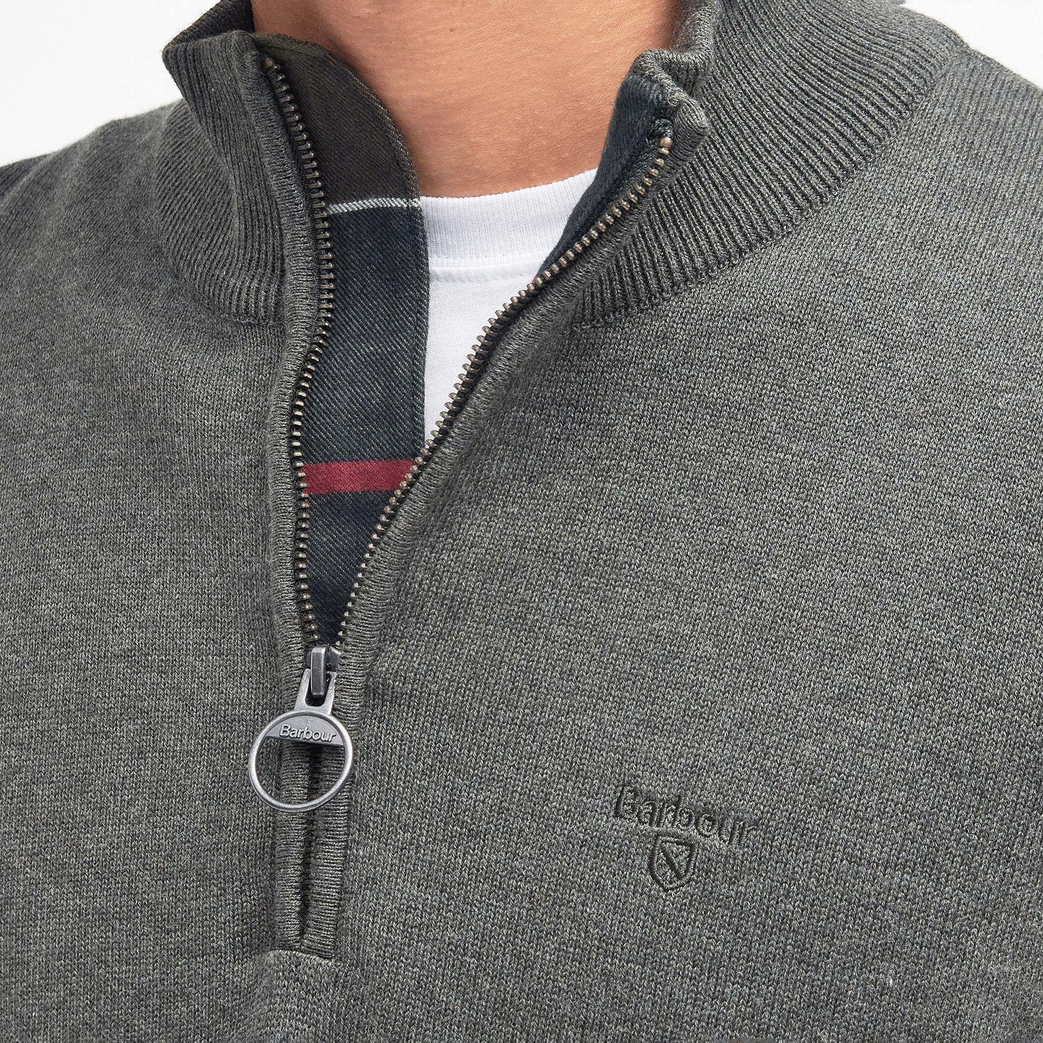 Barbour Cotton Quarter-Zip Jumper Olive Marl Mens