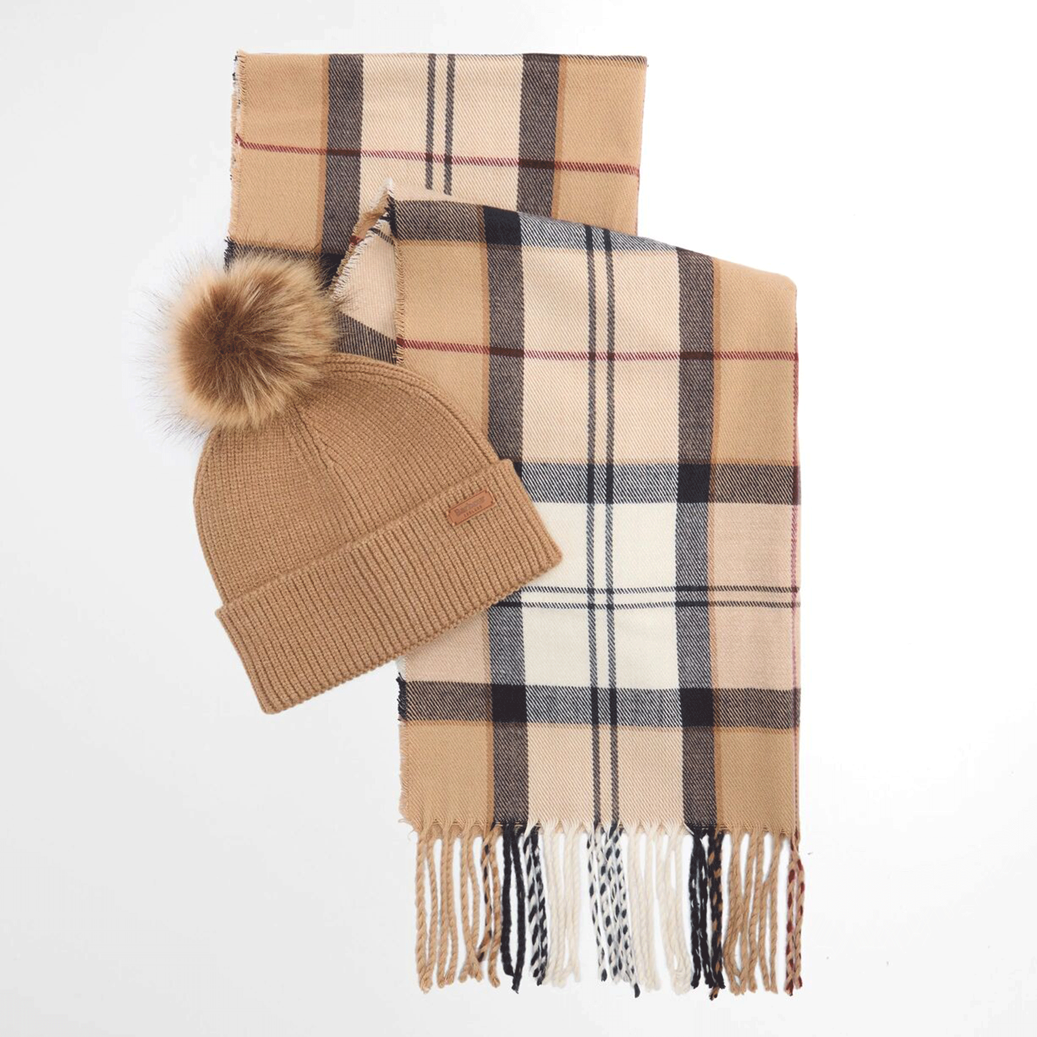 Barbour Dover Beanie & Hailes Scarf Gift Set Hessian Tartan