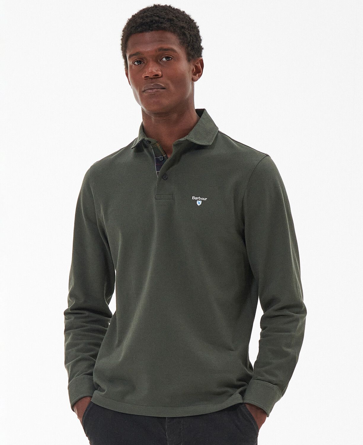 Barbour Firbank Long Sleeve Polo Shirt Olive 3