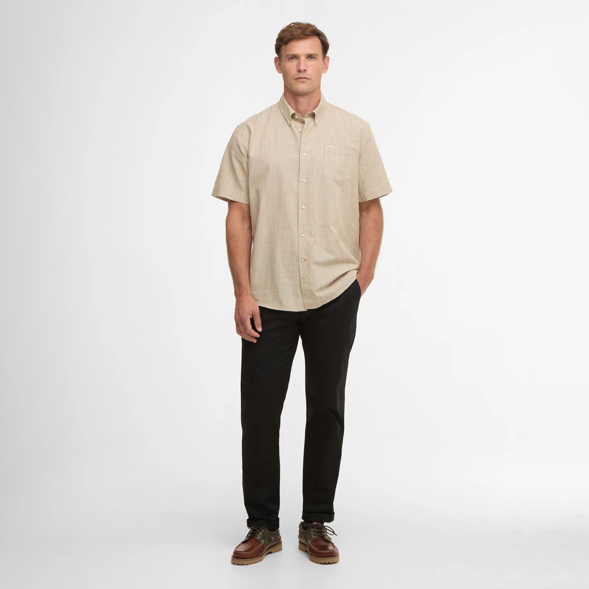 Barbour Fleming Men's Linen Blend Short Sleeved Shirt Stone