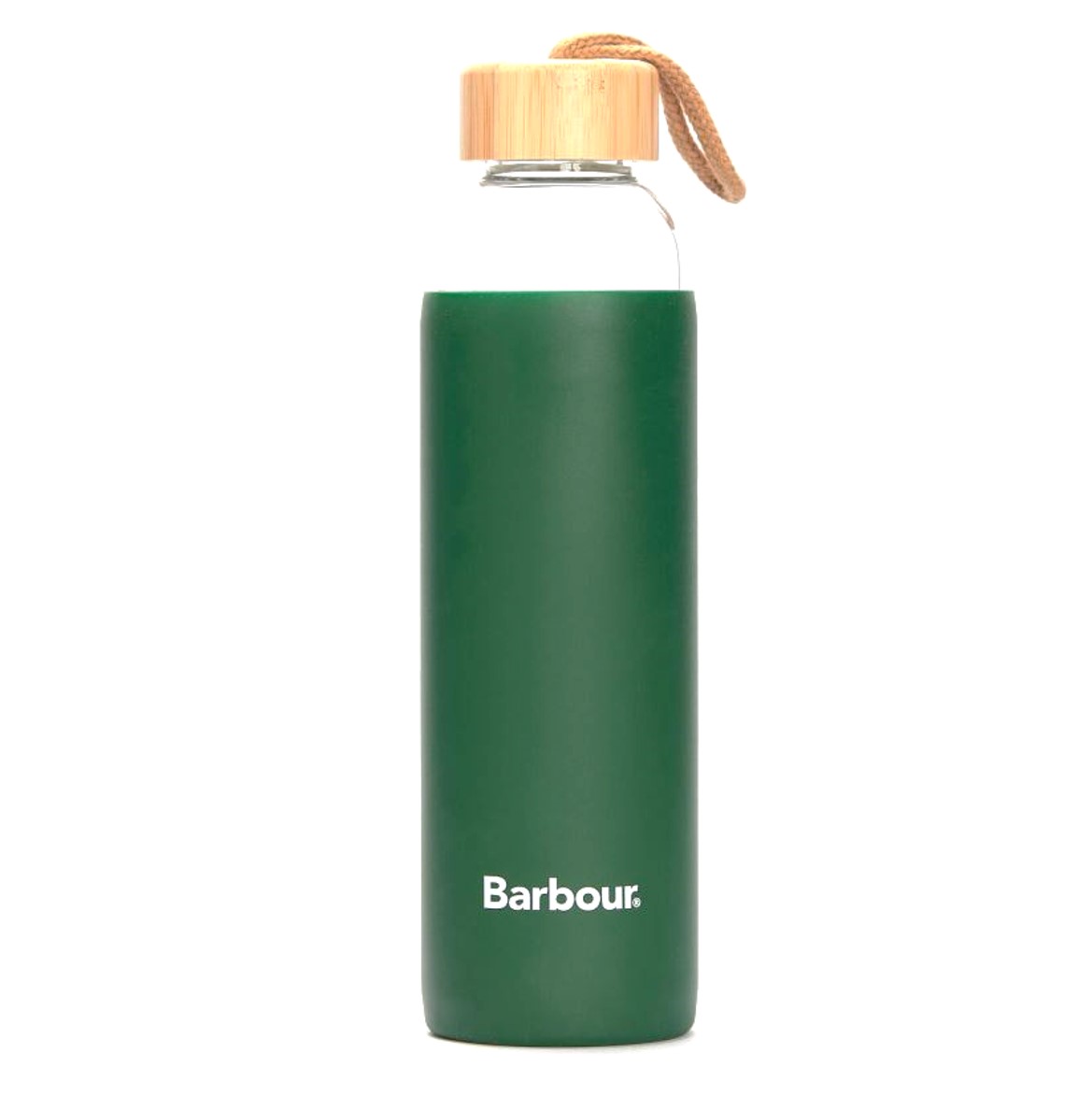 Barbour Glass Water Bottle with Silicone Sleeve 500ml Green 2