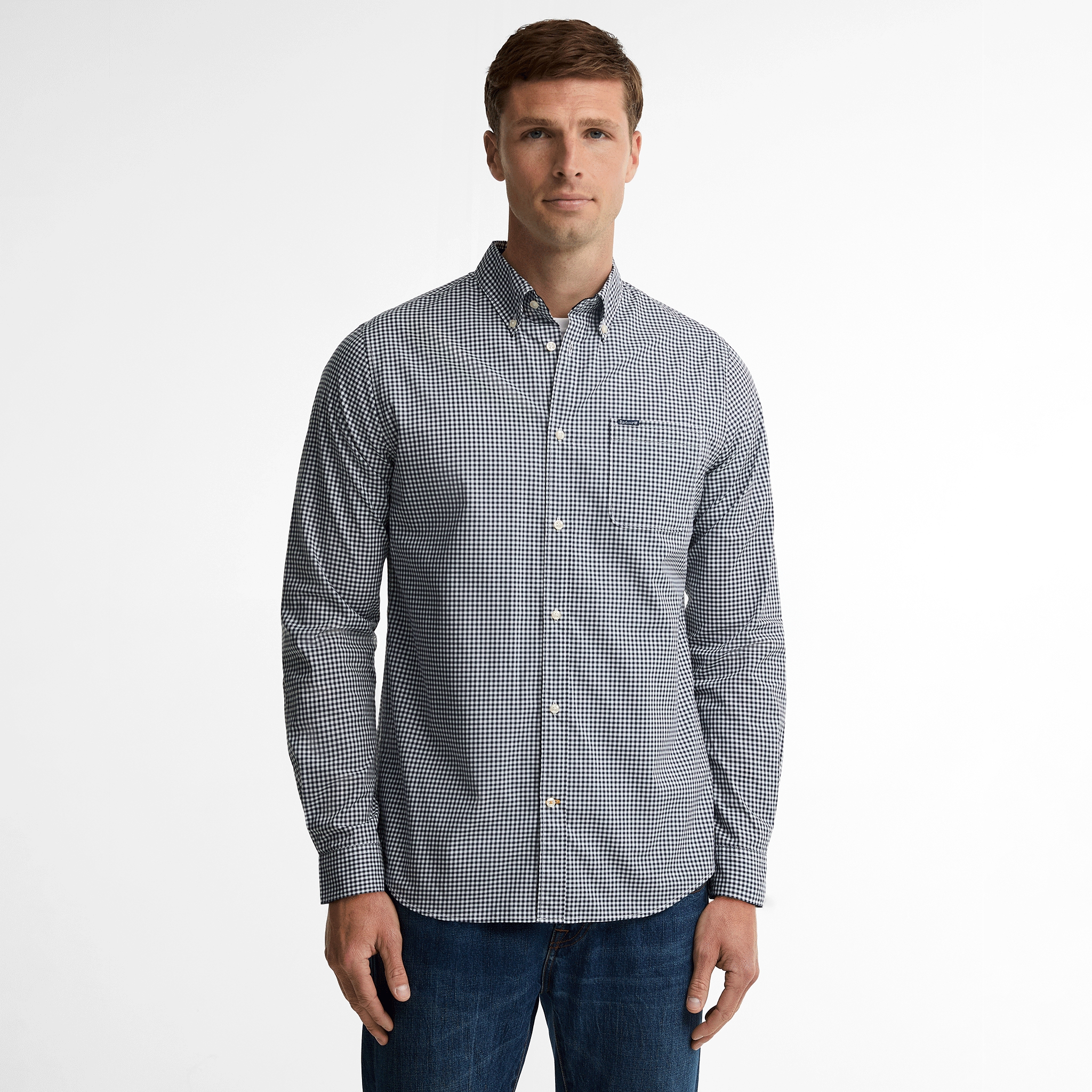 Barbour Harbourwall Tailored Long-Sleeved Shirt Navy Mens