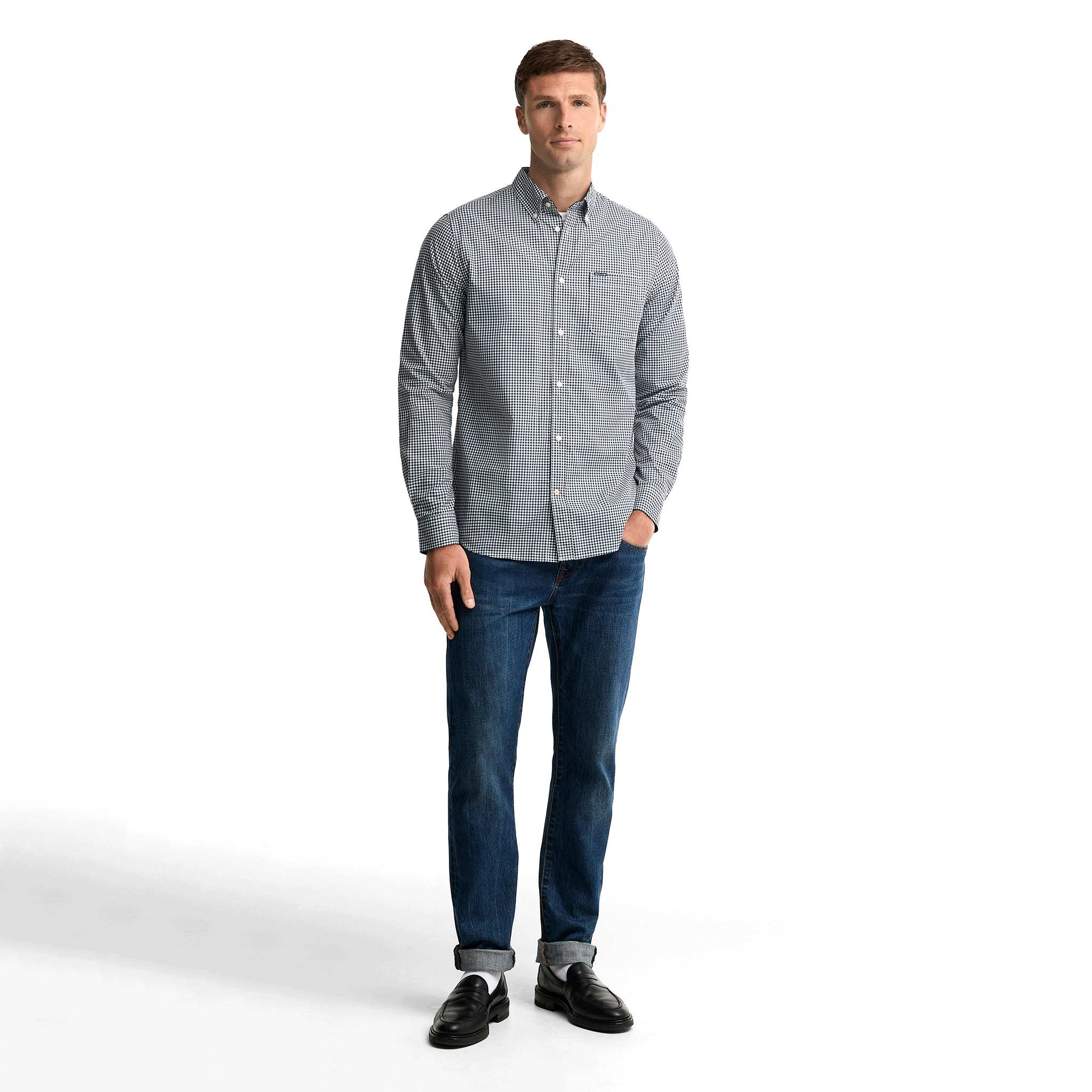 Barbour Harbourwall Tailored Long-Sleeved Shirt Navy Mens