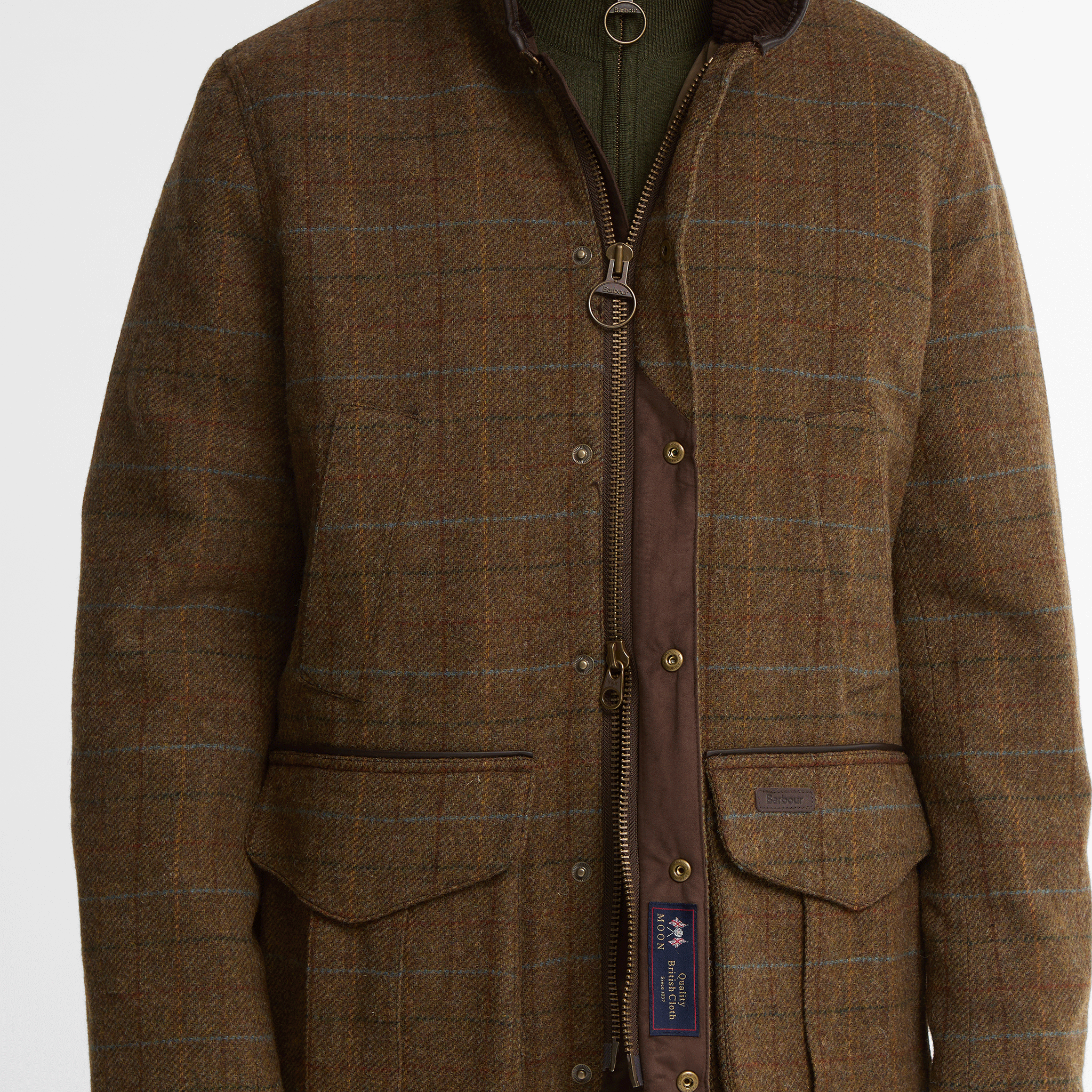 Barbour Hereford Tweed Wool Jacket Moss Green Mens