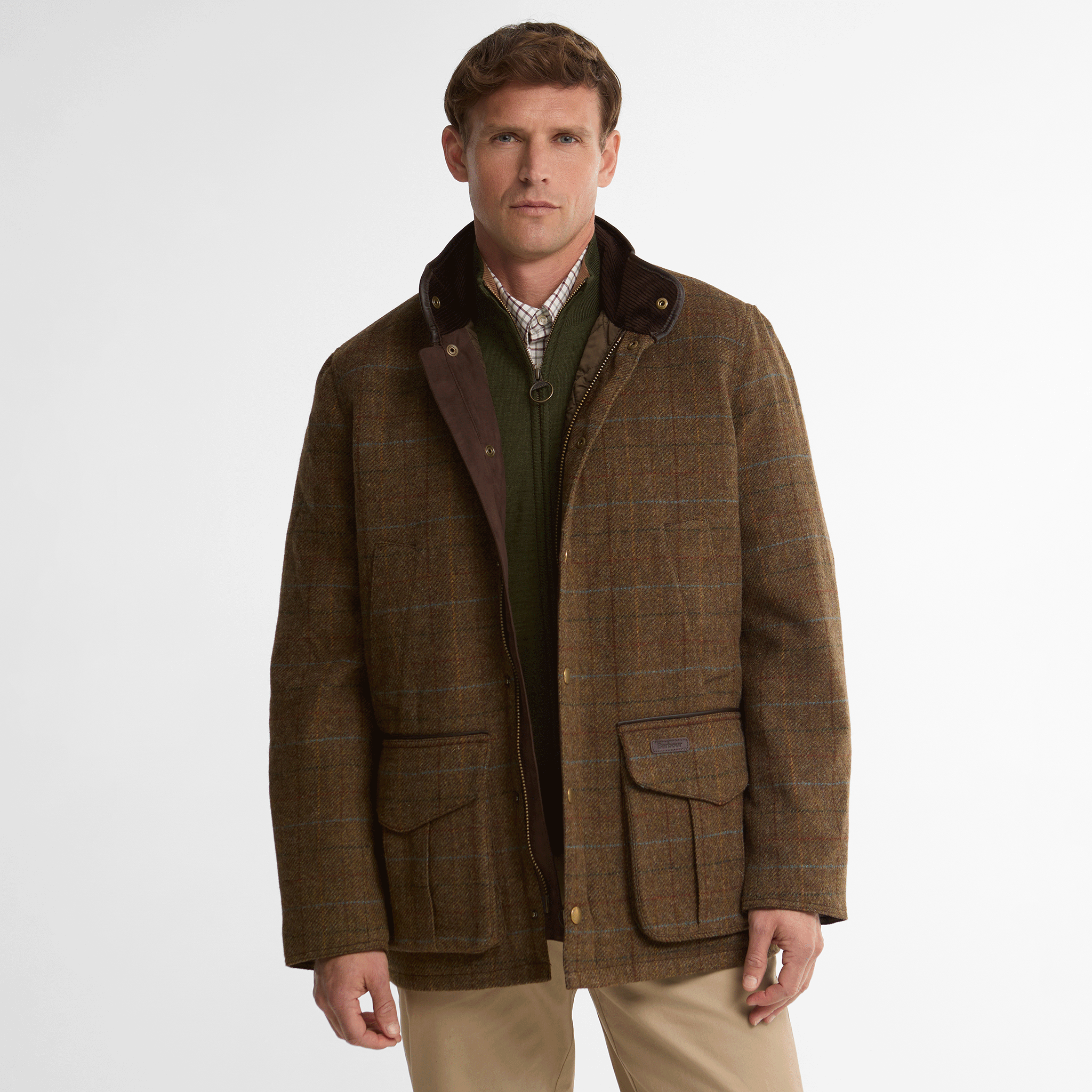 Barbour Hereford Tweed Wool Jacket Moss Green Mens