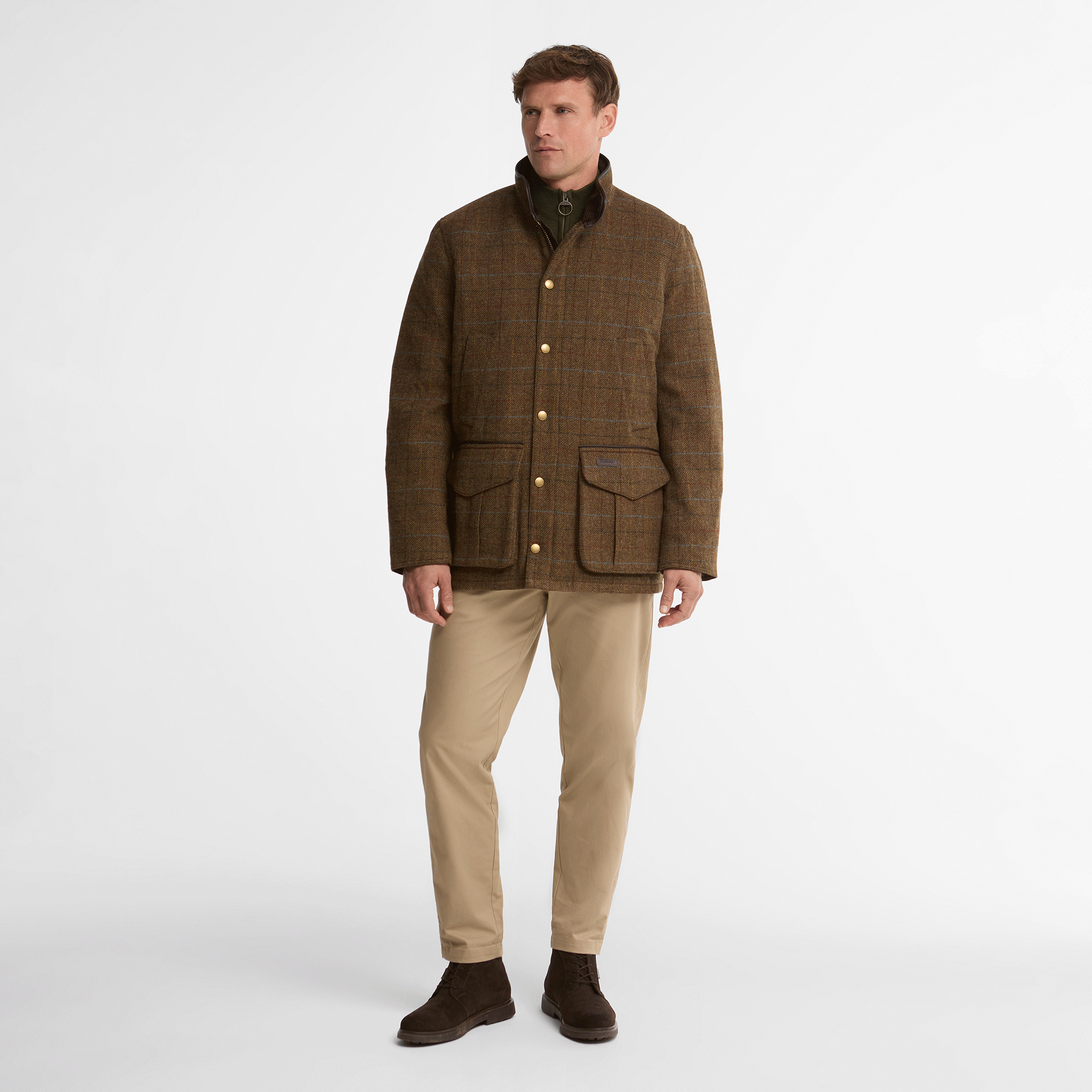 Barbour Hereford Tweed Wool Jacket Moss Green Mens
