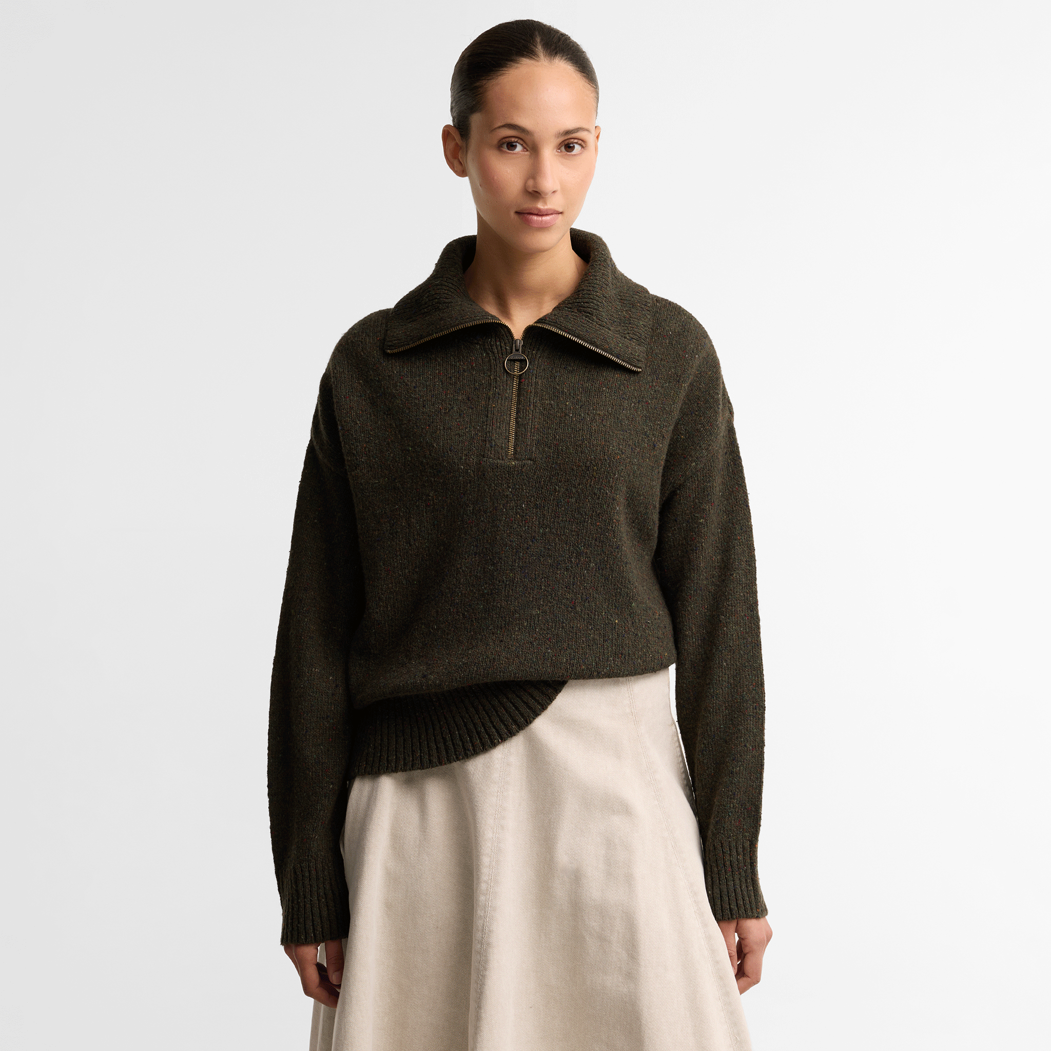 Barbour Lavensdale Quarter-Zip Jumper Olive Womens