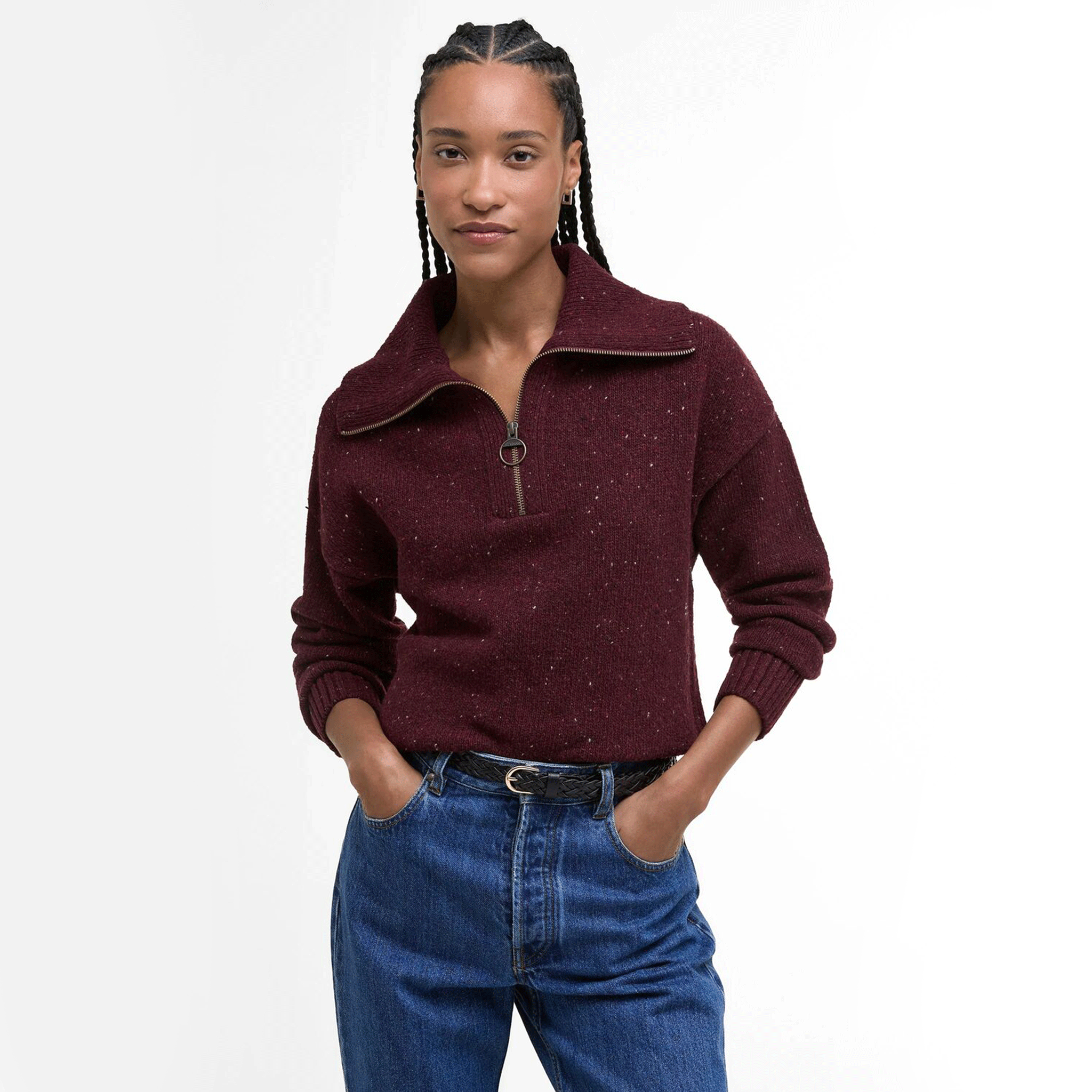 Barbour Lavensdale Women's Half Zip Jumper Black Cherry