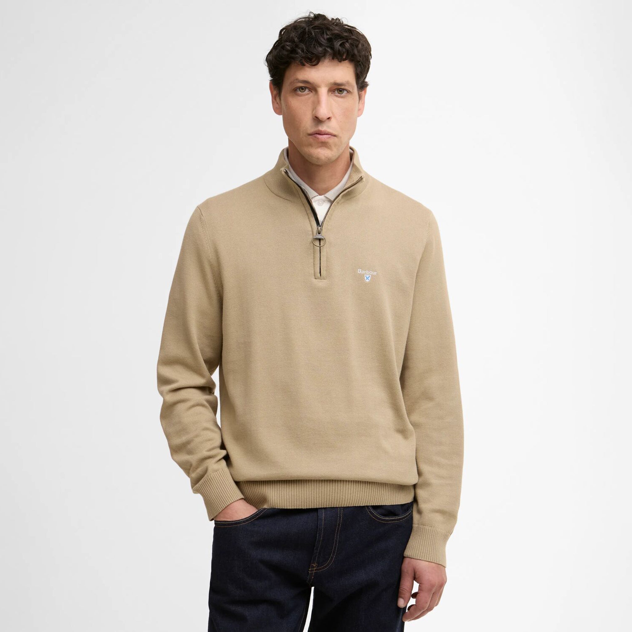 Barbour Lingwood Men's Compact Half Zip Sweater Washed Stone