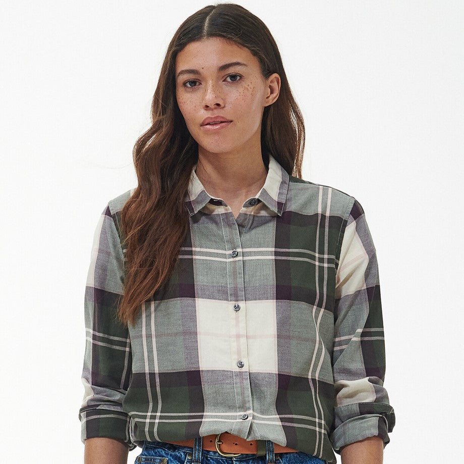 Barbour Moorland Ladies Check Shirt Olive-Classic Black Cherry 1