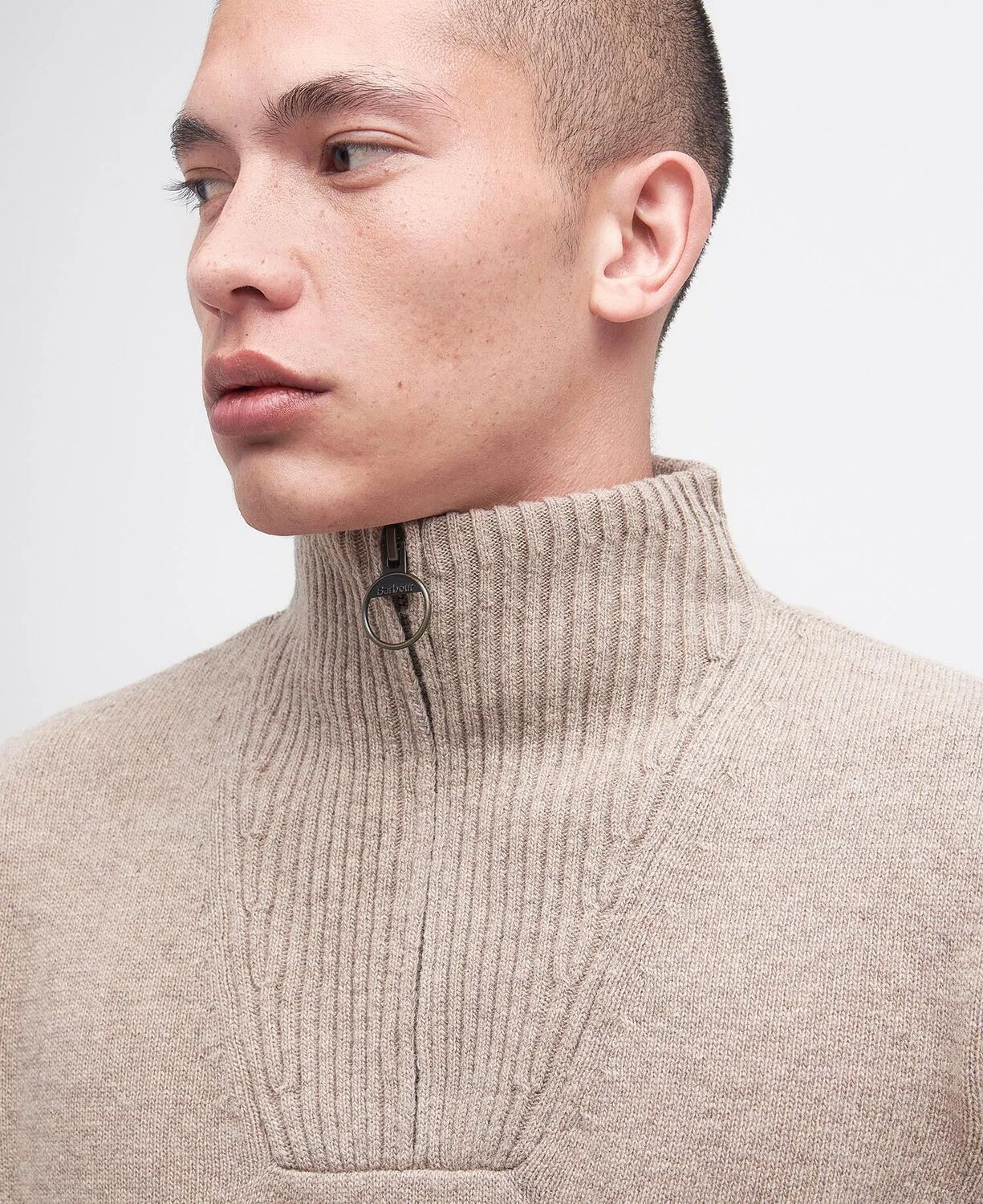 Barbour Nelson Essential Half Zip Jumper Stone 4