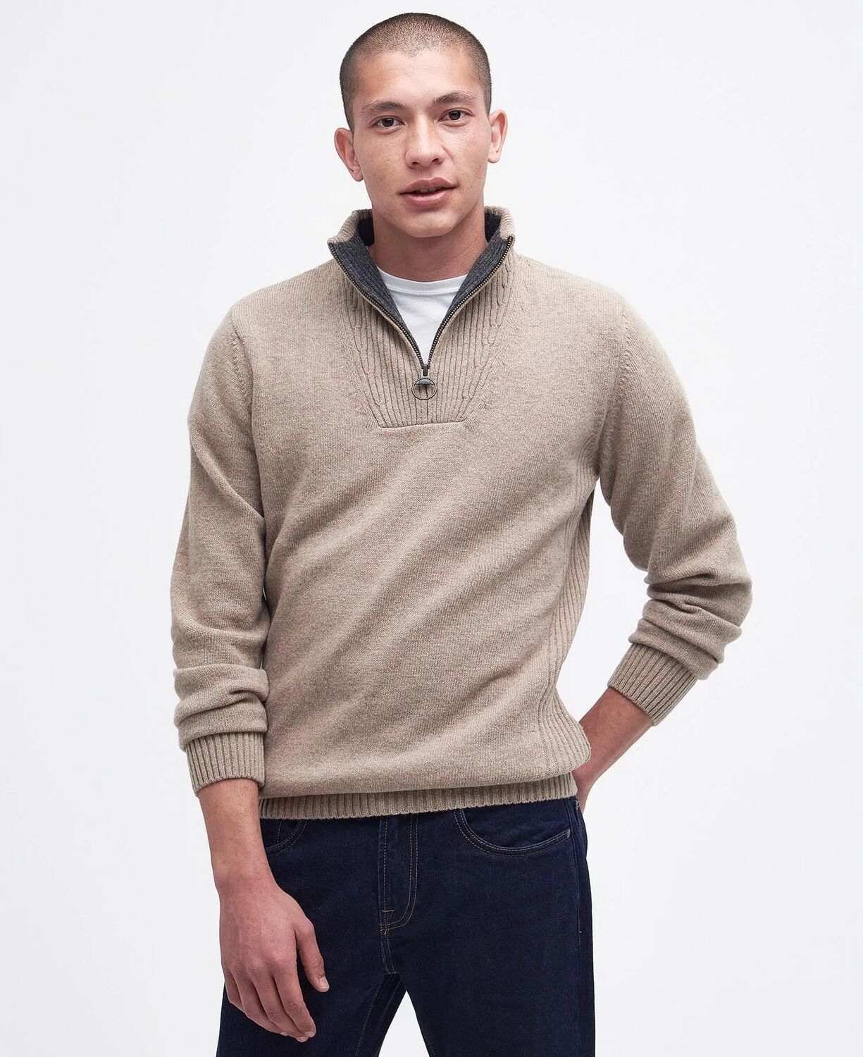 Barbour Nelson Essential Half Zip Jumper Stone 5