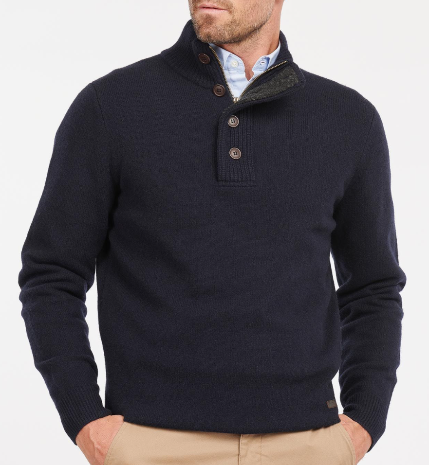 Barbour Patch Half Zip Lambs Wool Jumper Navy 3