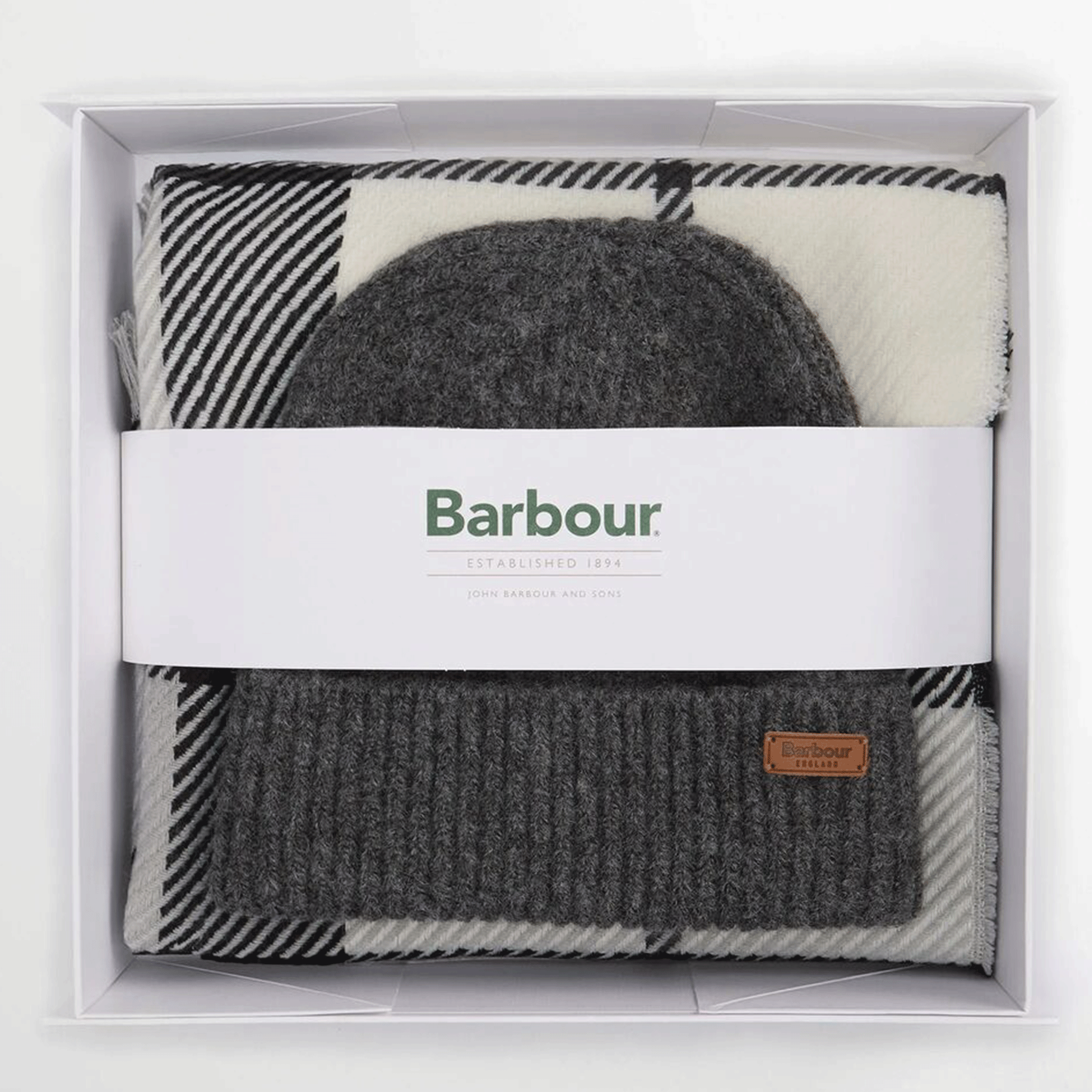 Barbour Pendle Beanie & Blair Scarf Gift Set Monochrome