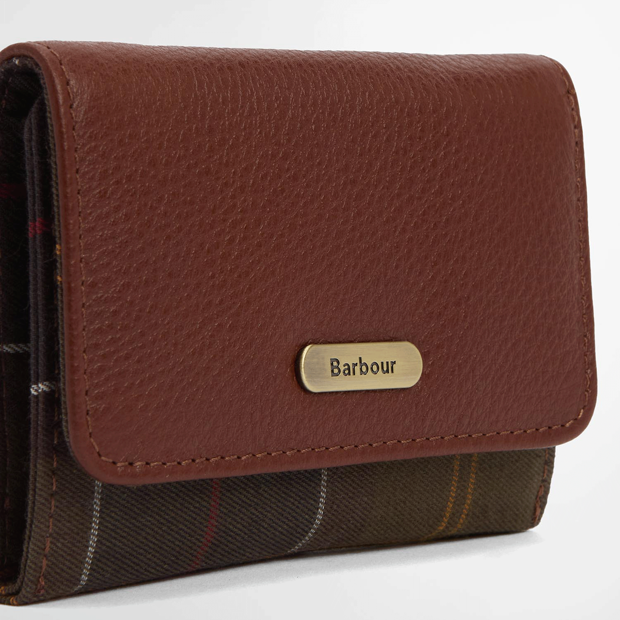 Barbour Rosa Leather French Purse – Brown / Classic Tartan