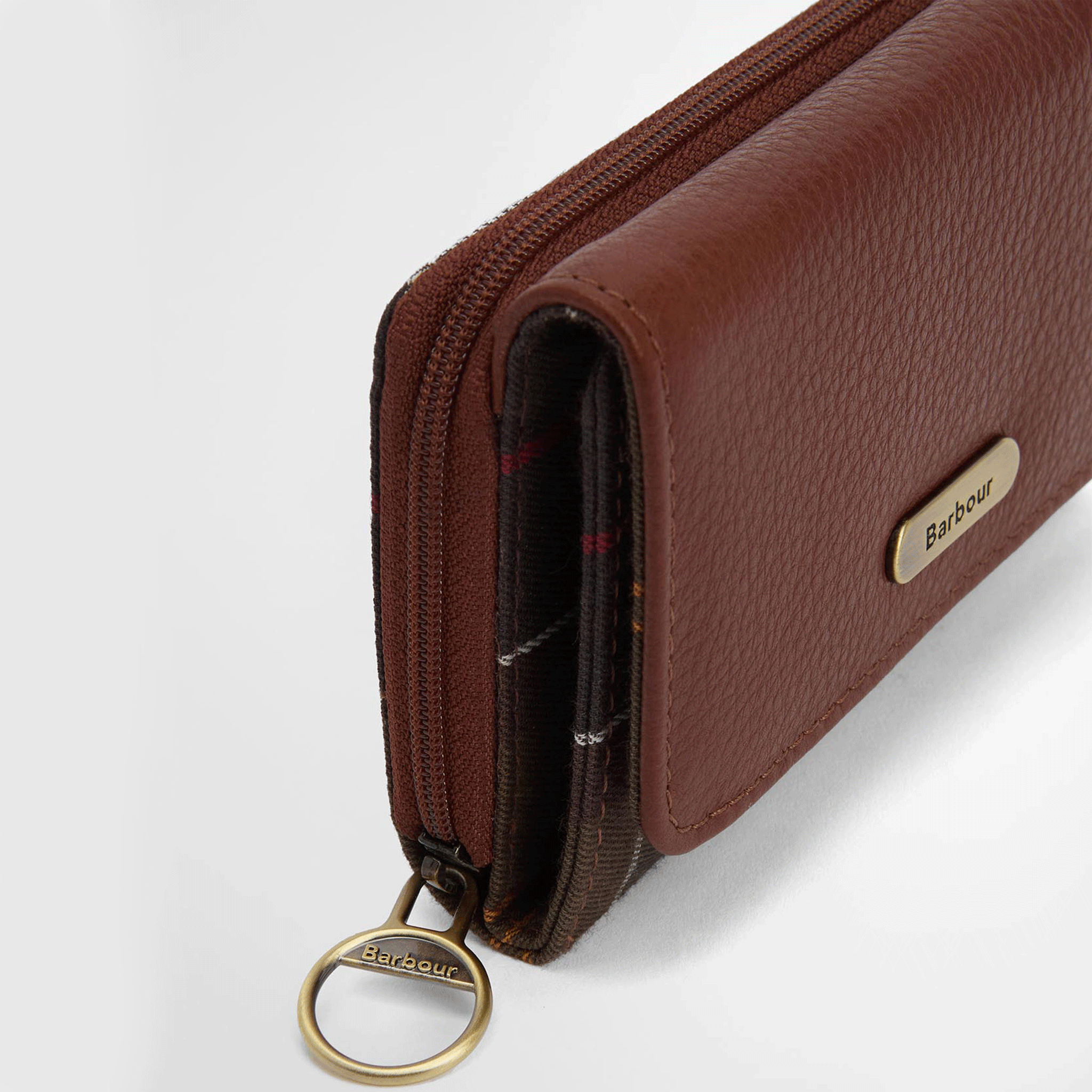 Barbour Rosa Leather French Purse – Brown / Classic Tartan