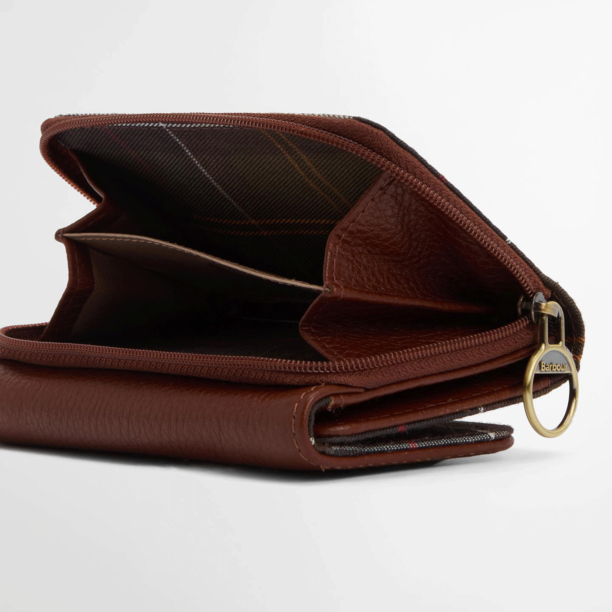 Barbour Rosa Leather French Purse – Brown / Classic Tartan