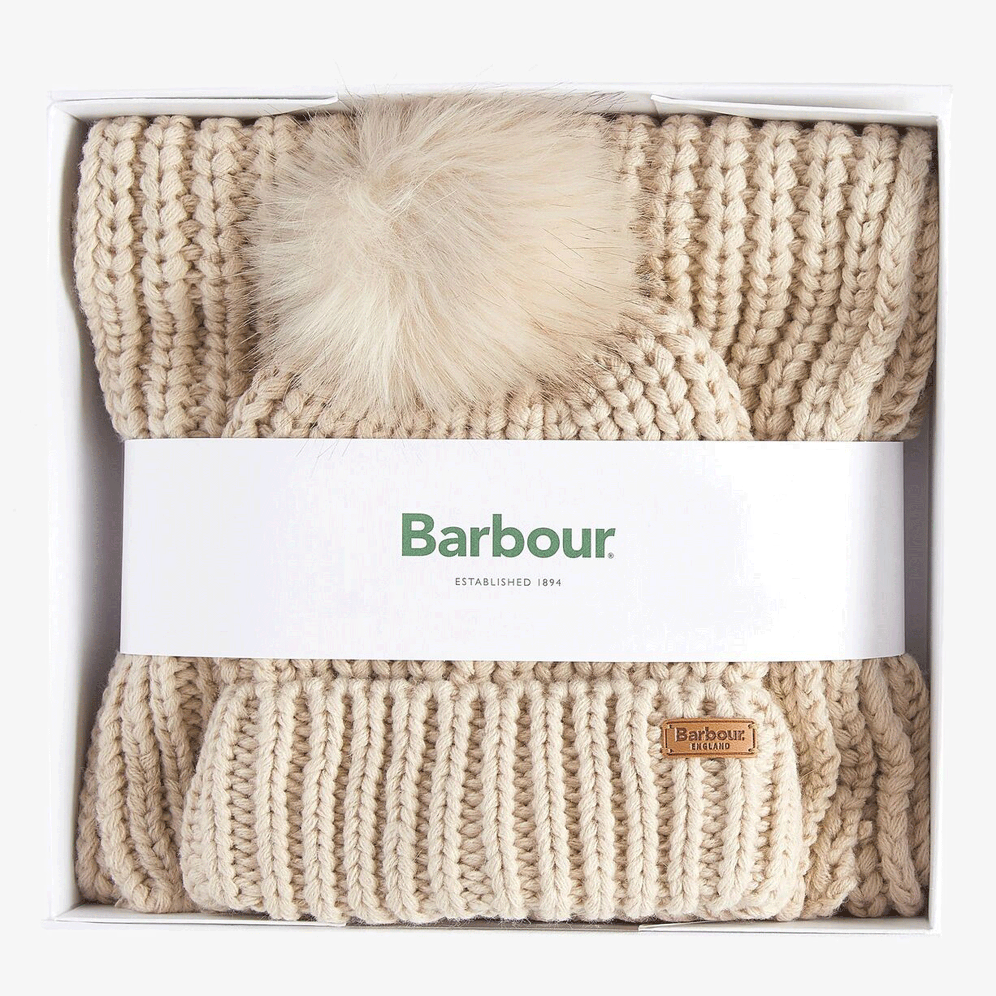 Barbour Saltburn Beanie & Scarf Gift Set Pearl