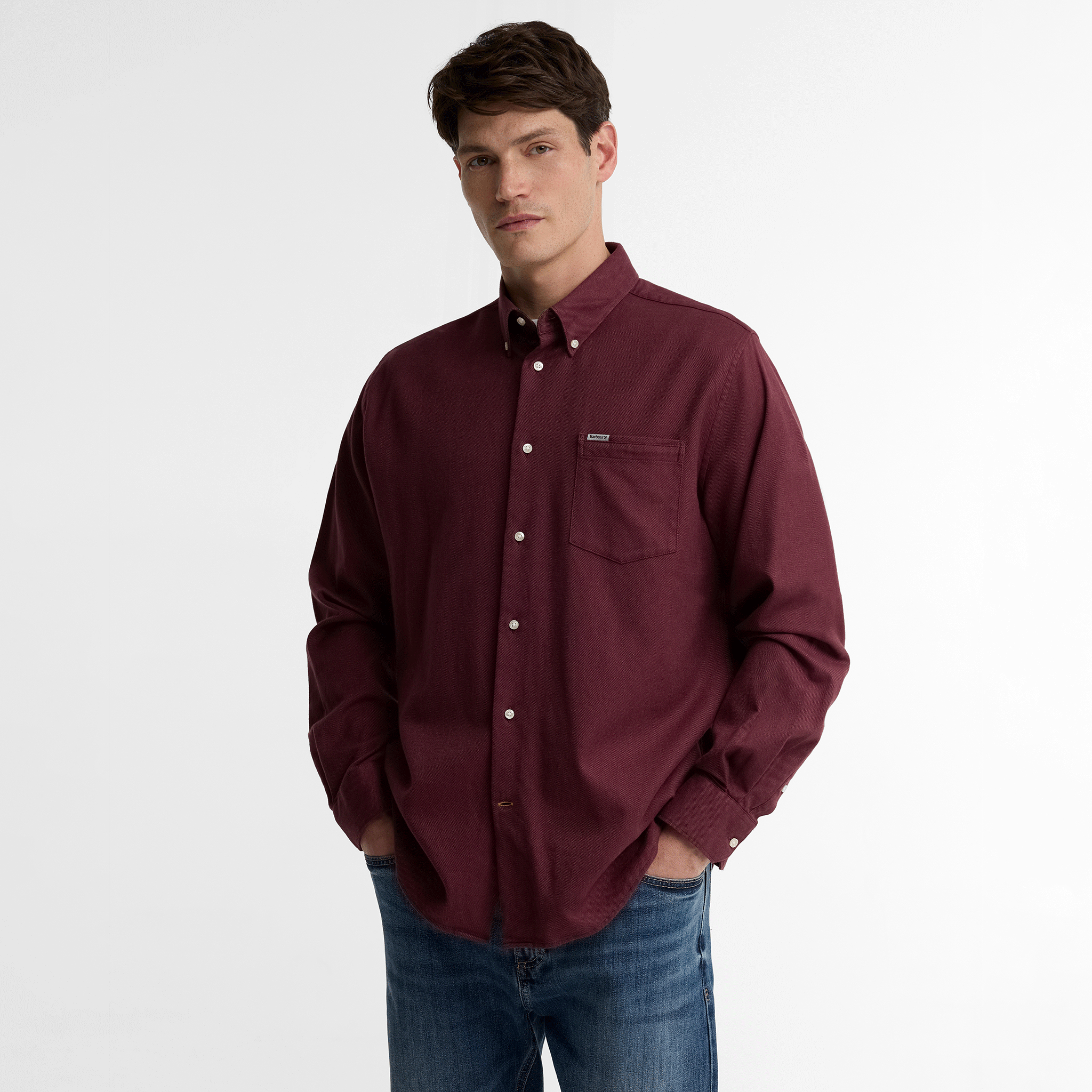 Barbour Sparrowhill Regular Long-Sleeved Shirt Dark Bordeaux Mens