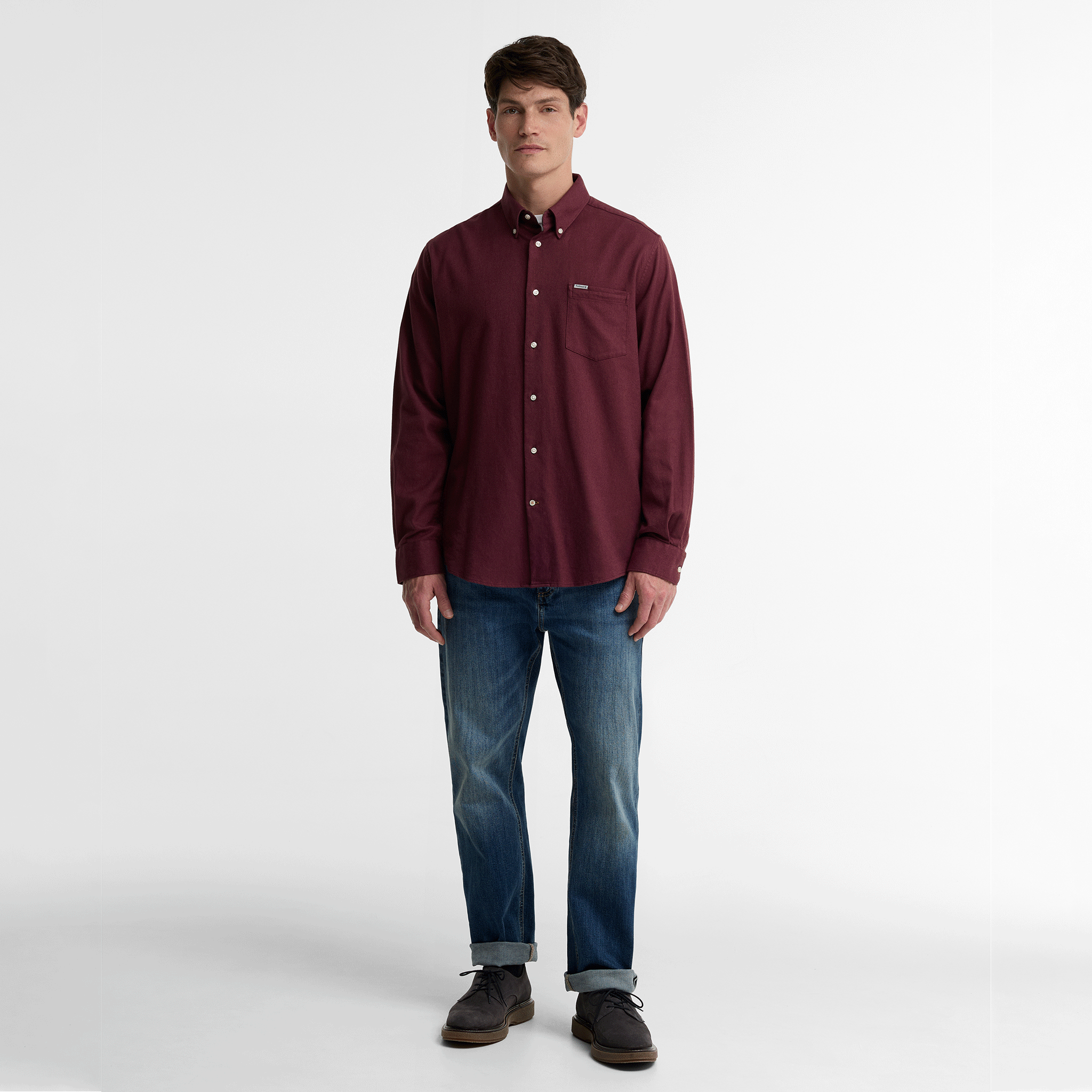 Barbour Sparrowhill Regular Long-Sleeved Shirt Dark Bordeaux Mens
