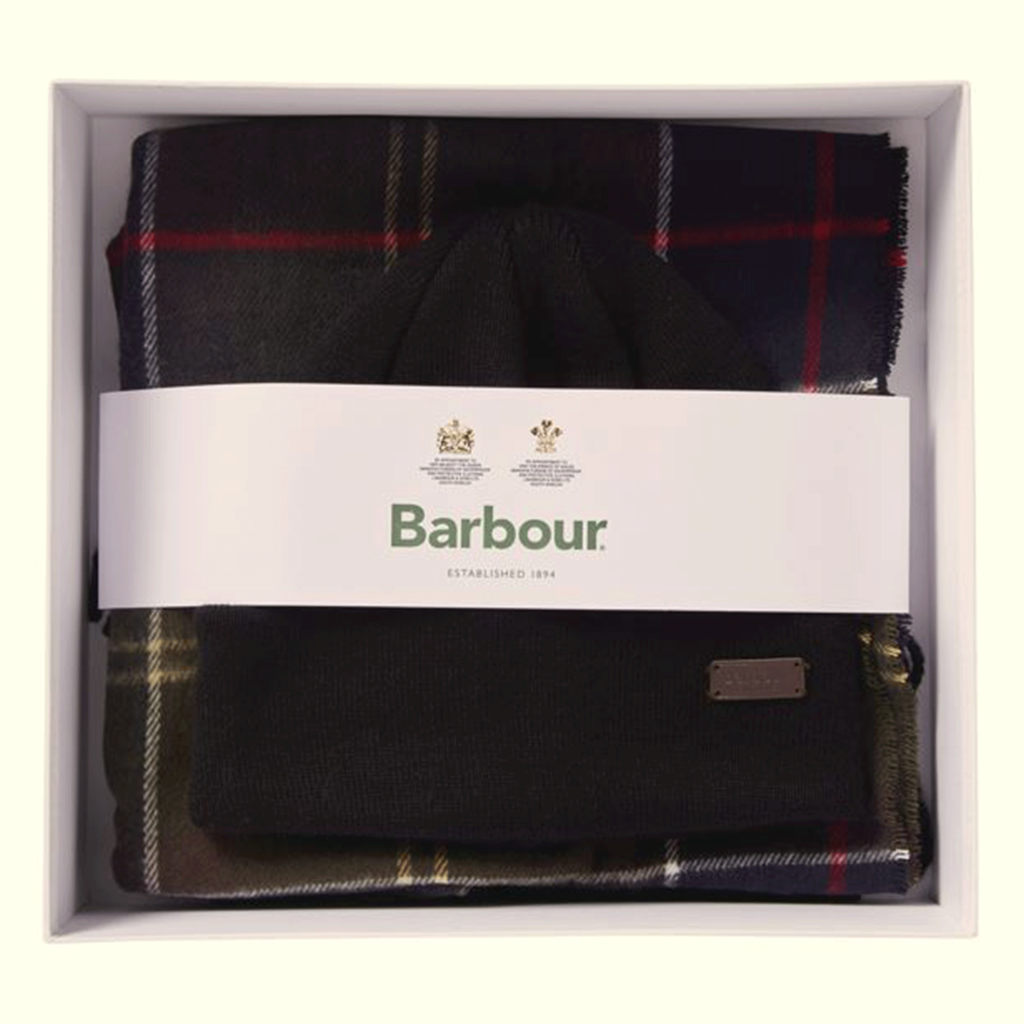 Barbour Swinton Beanie & Galingale Scarf Gift Set Classic Tartan