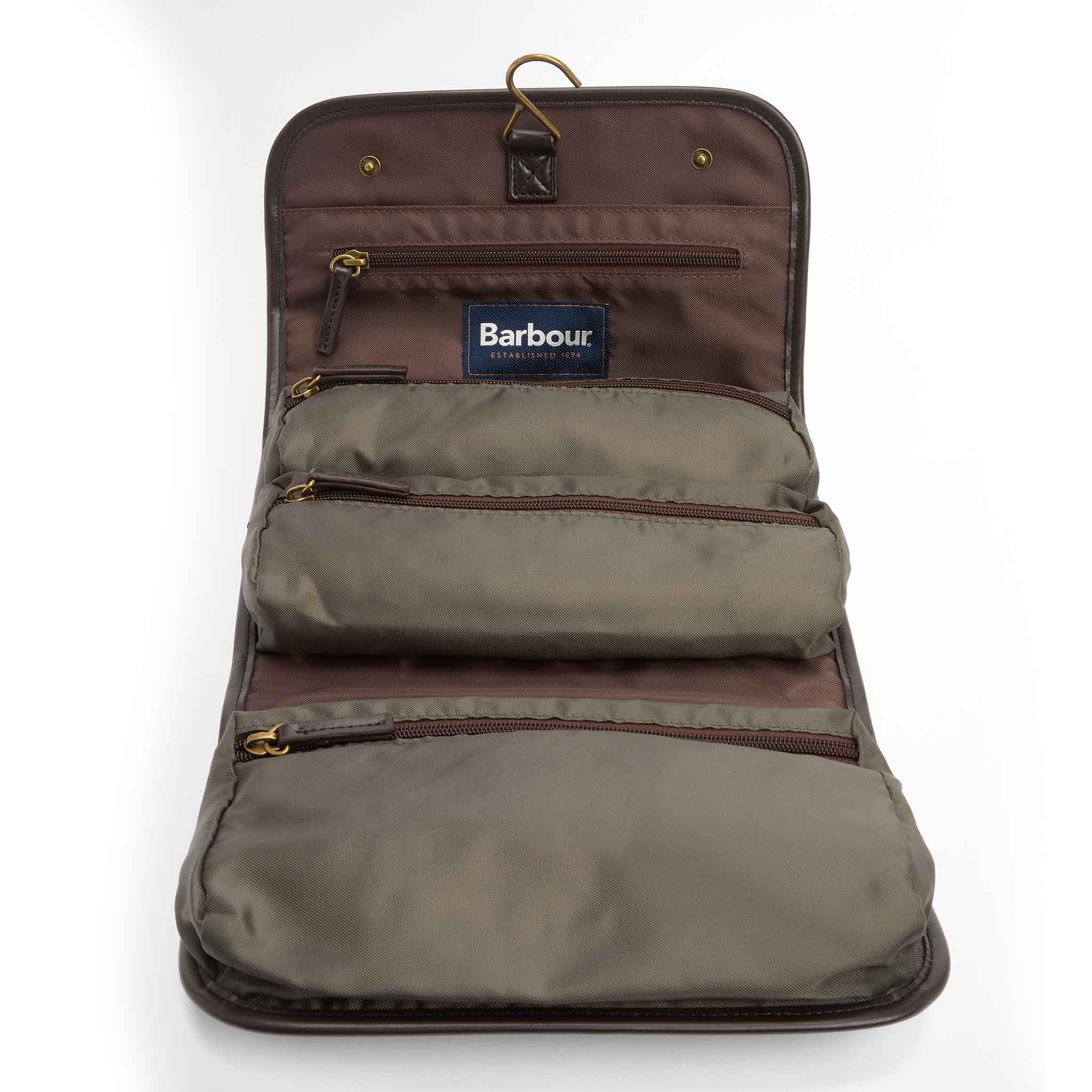 Barbour Waxed Hanging Washbag – Olive/Beacon